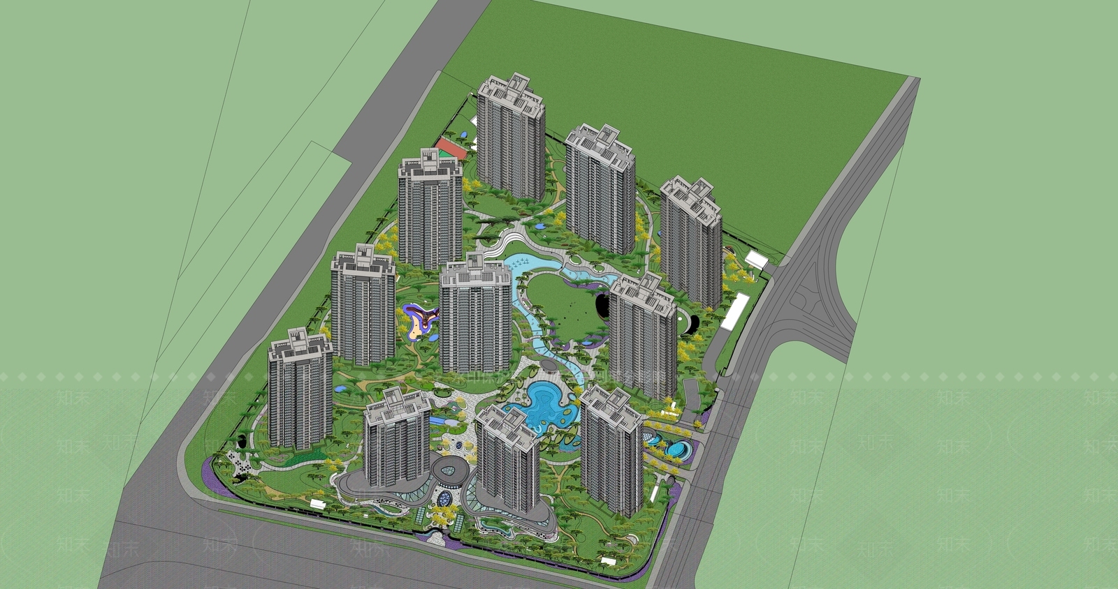 现代小区建筑SU模型下载【ID:1197632090】