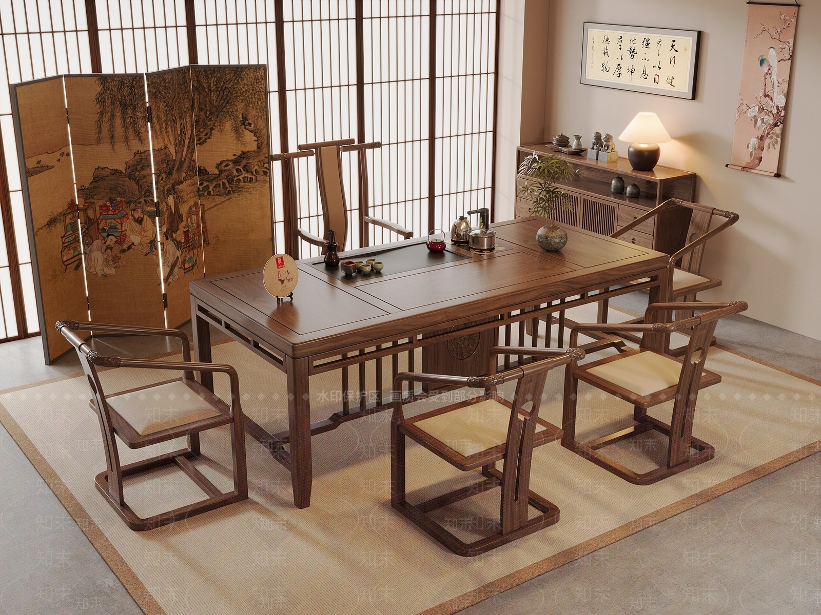 新中式中式茶室3D模型下载【ID:1197633285】