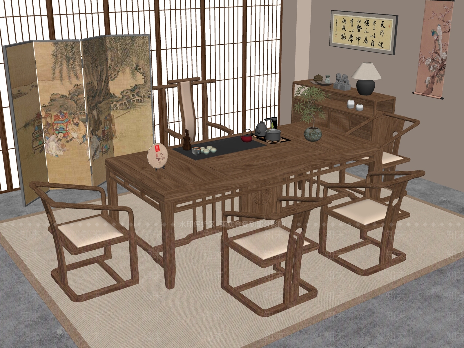 新中式中式茶室SU模型下载【ID:1197633481】