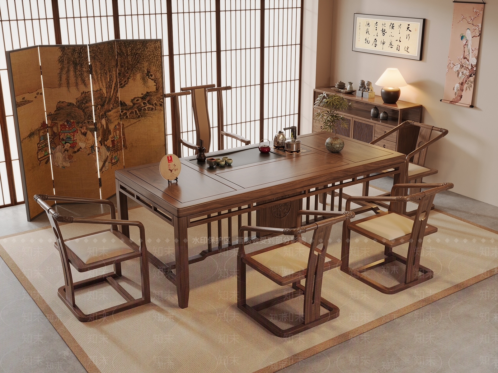 新中式中式茶室SU模型下载【ID:1197633481】