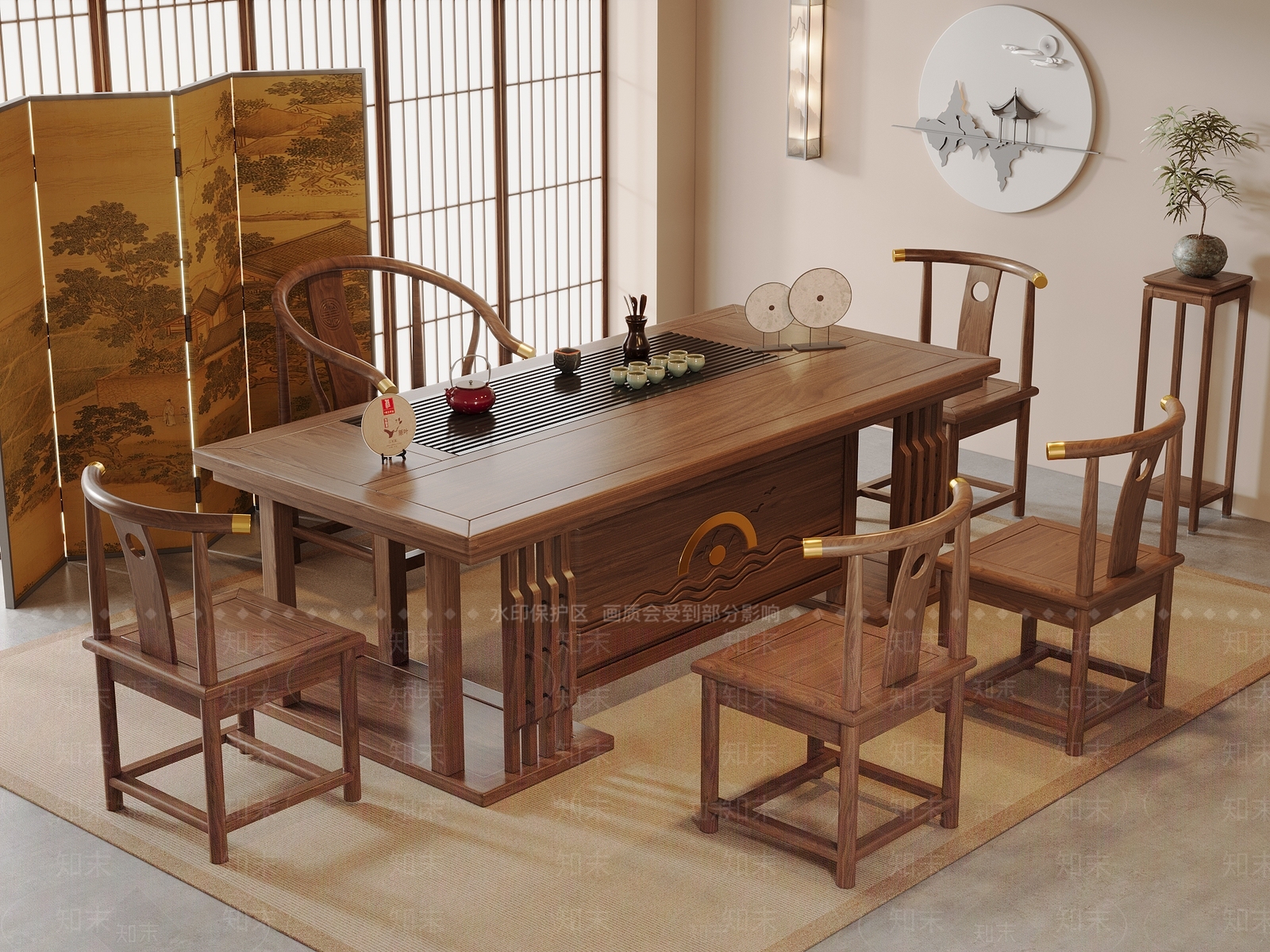 新中式中式茶室SU模型下载【ID:1197633776】