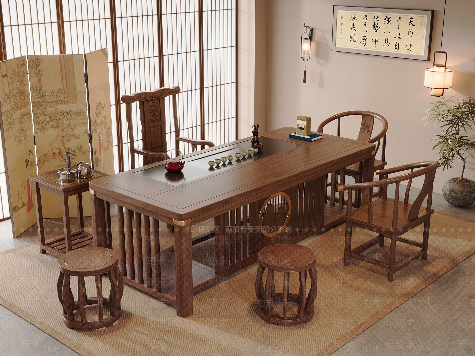 新中式中式茶室3D模型下载【ID:1197634440】