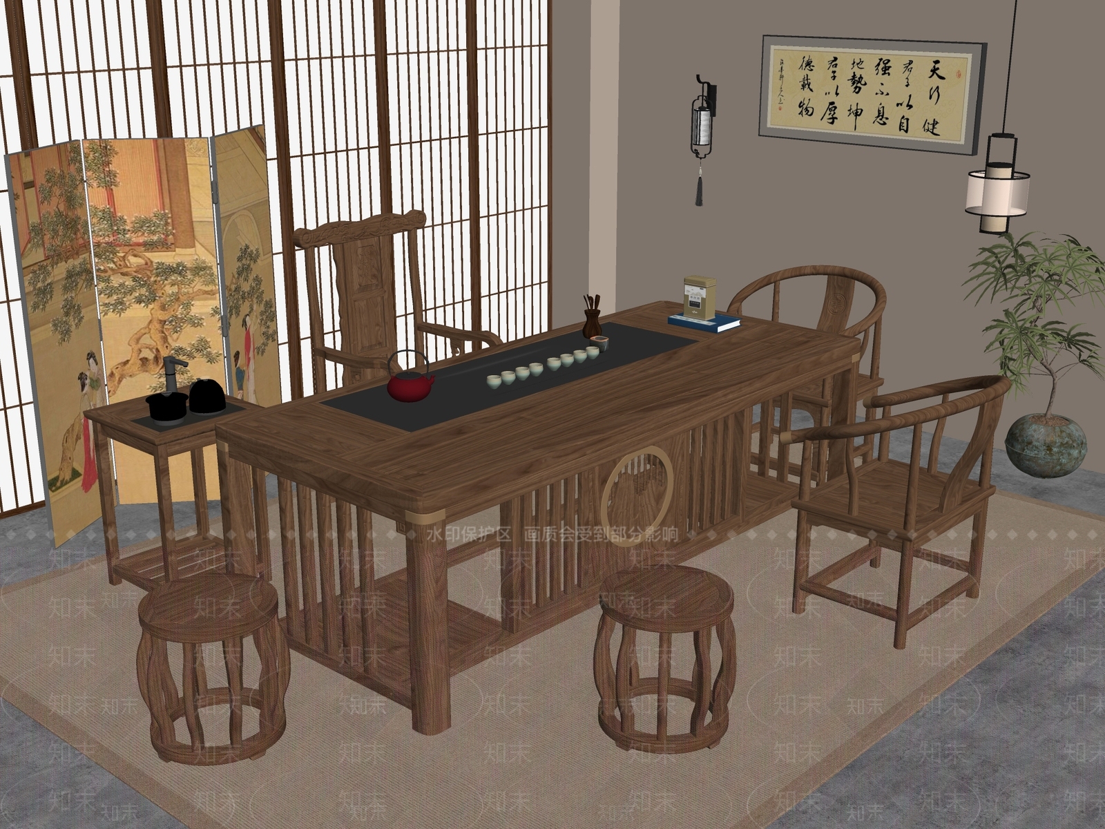 新中式中式茶室SU模型下载【ID:1197634512】