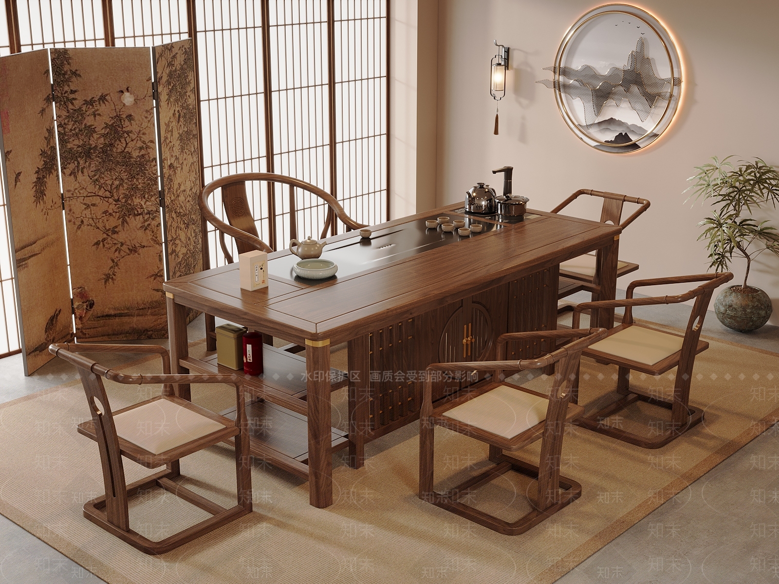 新中式中式茶室3D模型下载【ID:1197634724】