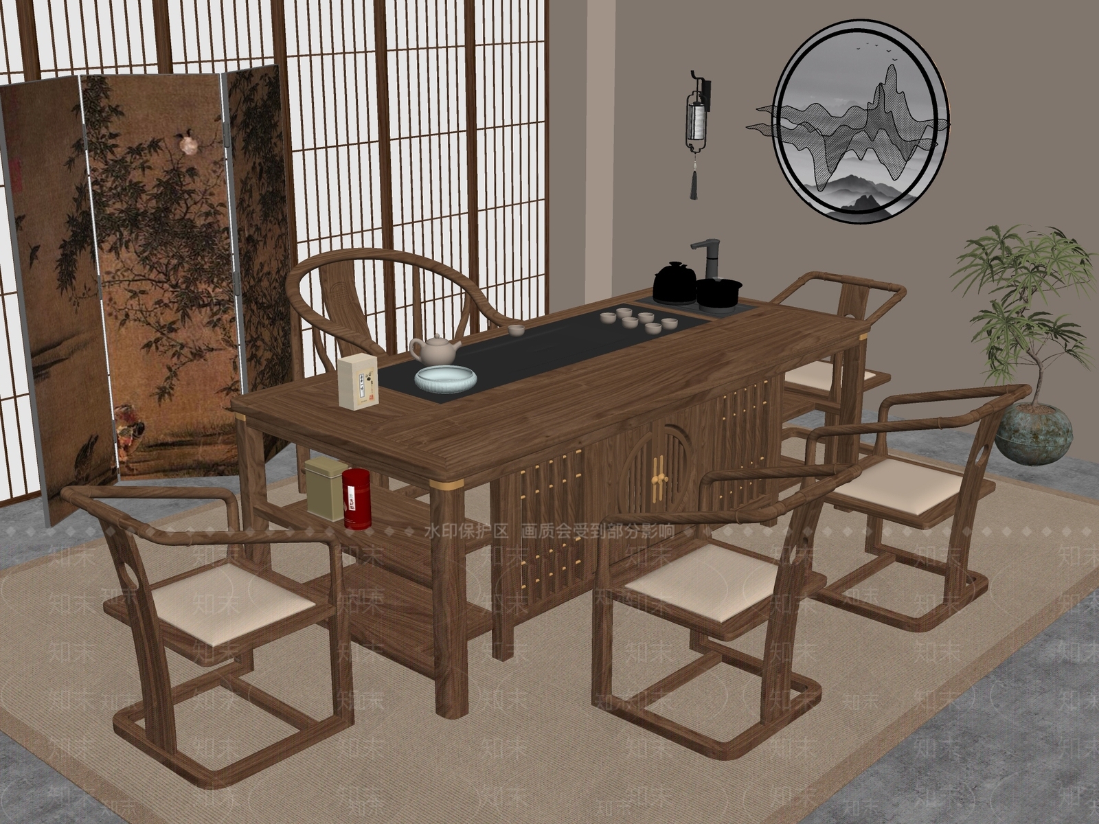 新中式中式茶室SU模型下载【ID:1197634873】