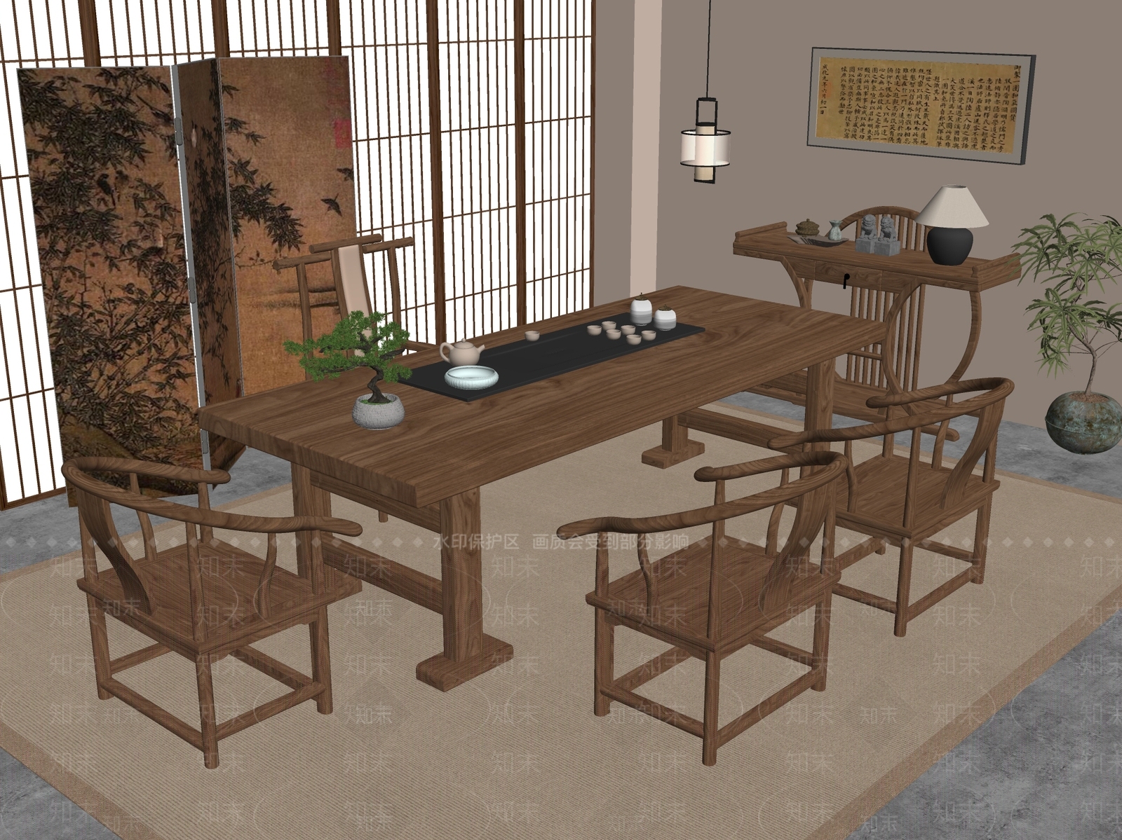 新中式中式茶室SU模型下载【ID:1197634987】