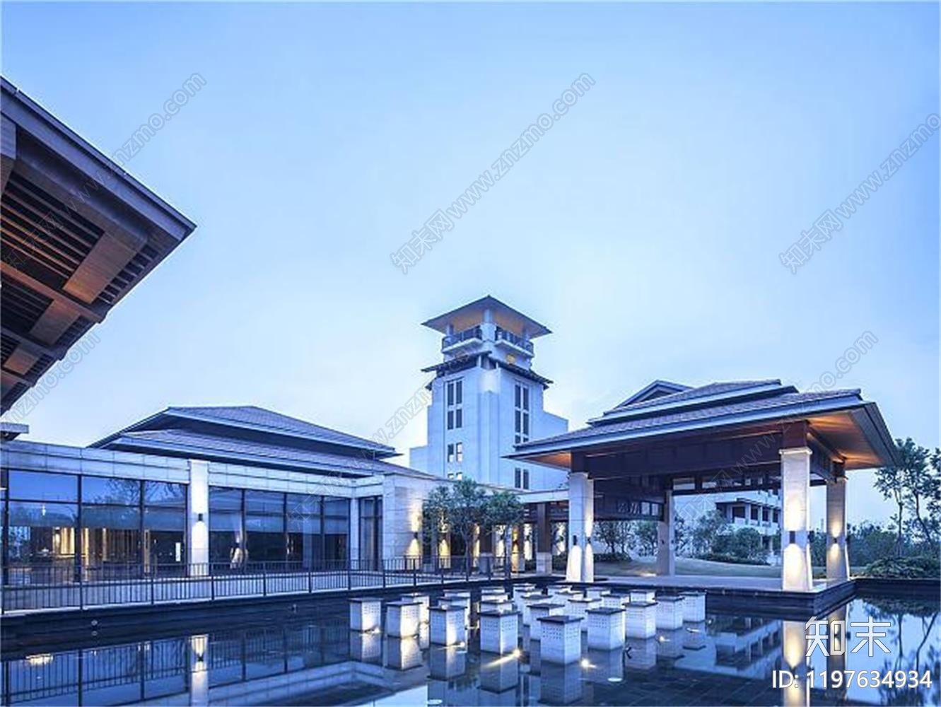 现代中式酒店建筑施工图下载【ID:1197634934】