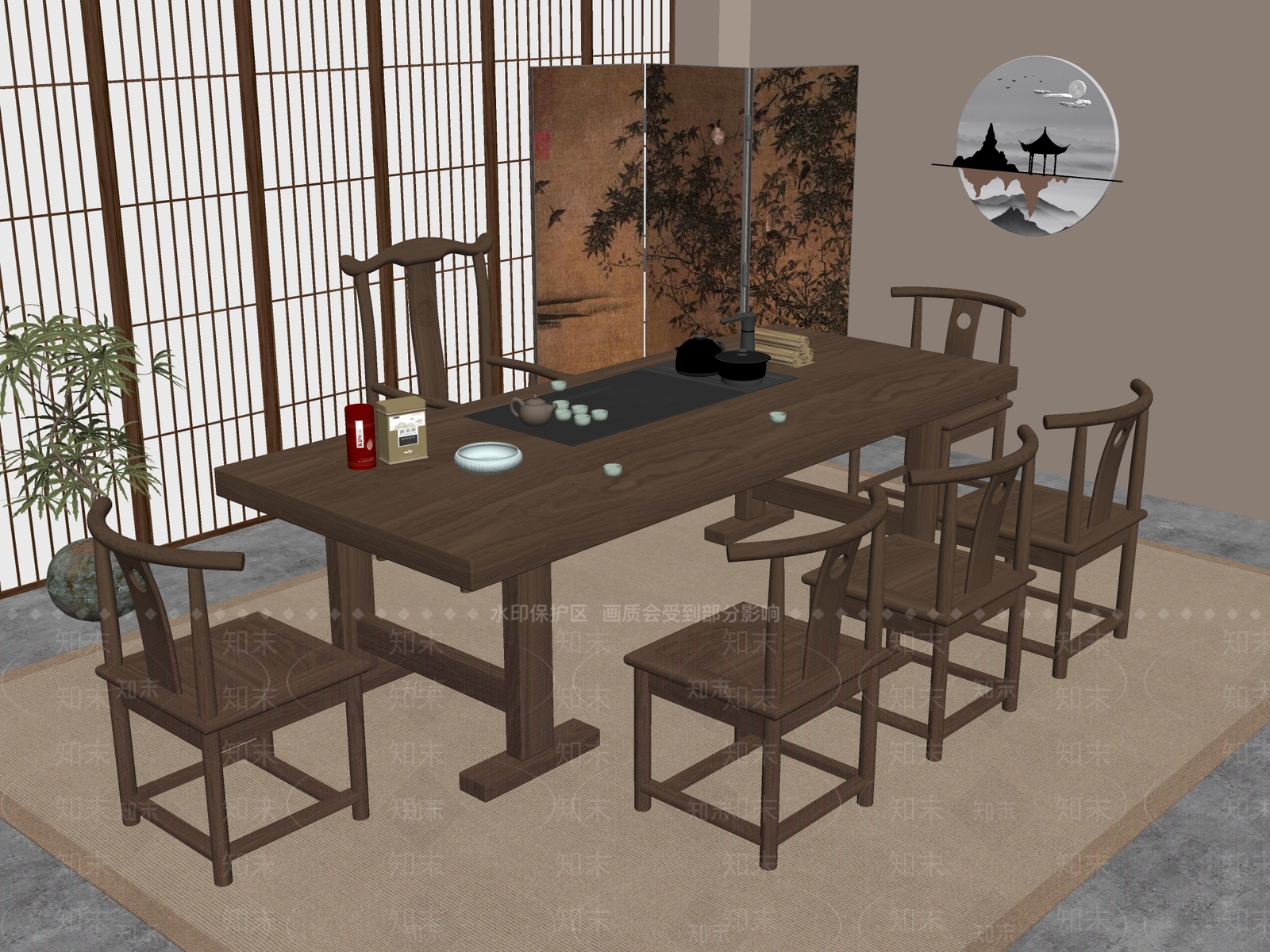 新中式中式茶室SU模型下载【ID:1197635275】