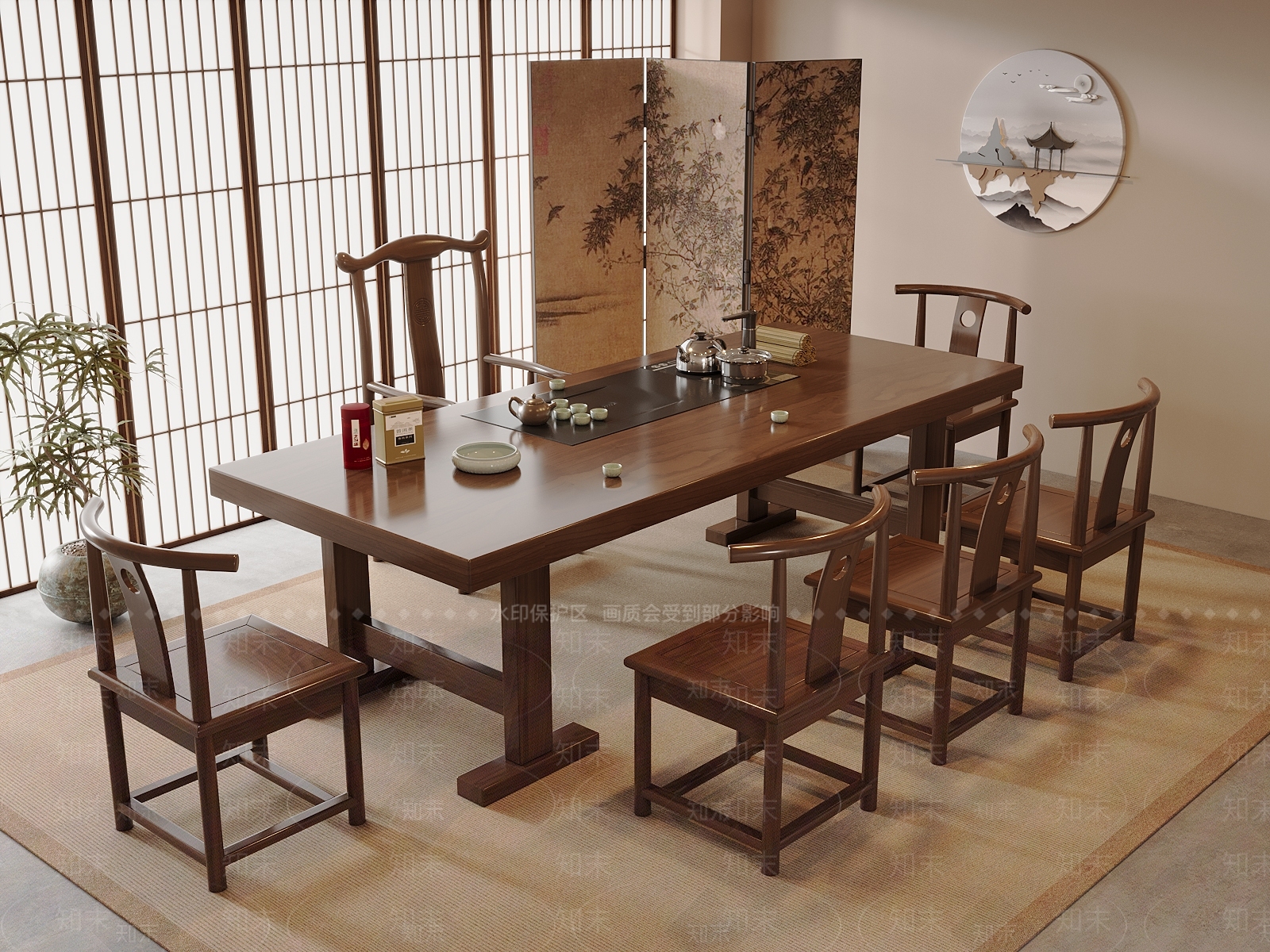 新中式中式茶室SU模型下载【ID:1197635275】