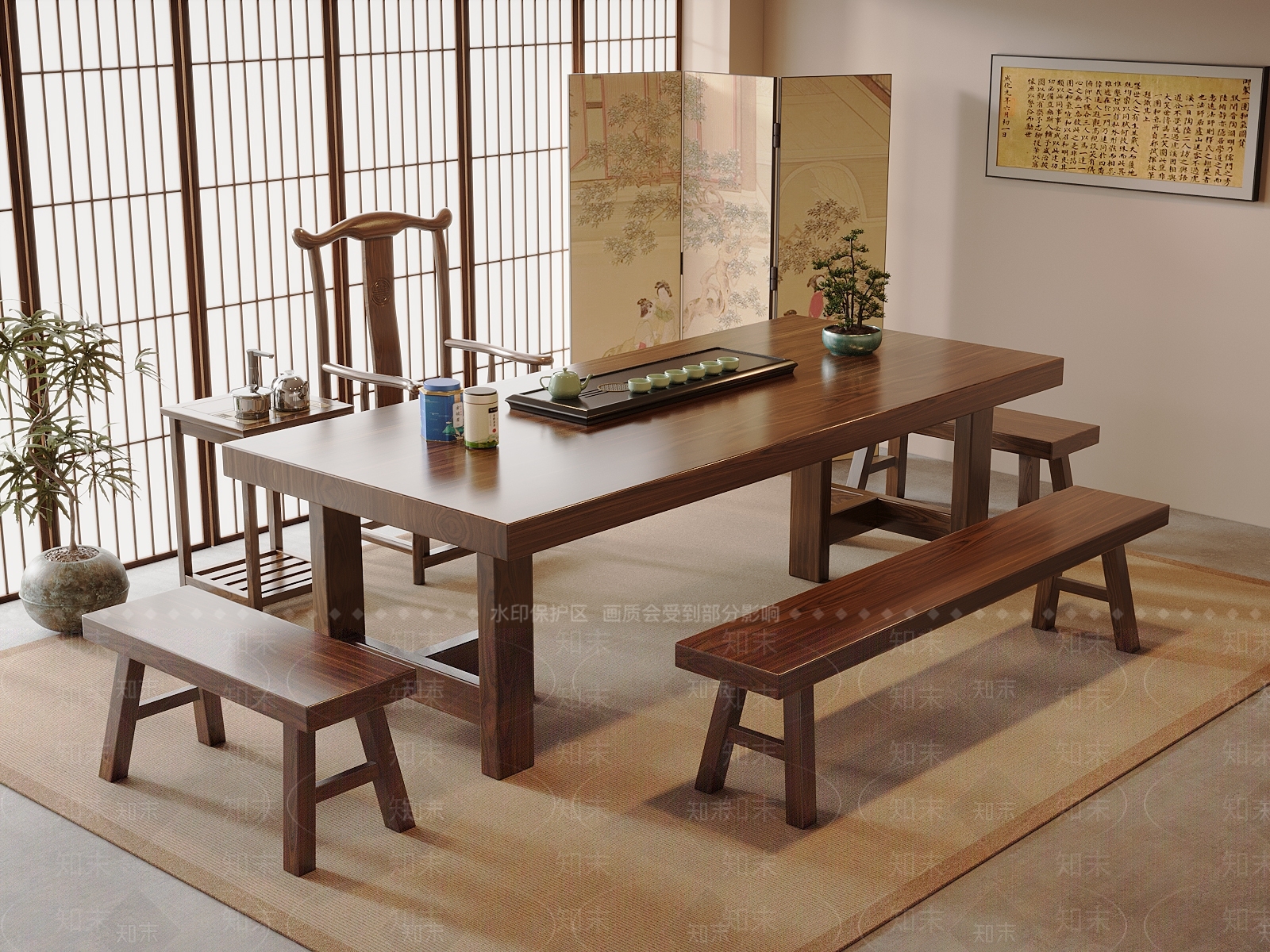 新中式中式茶室SU模型下载【ID:1197636173】