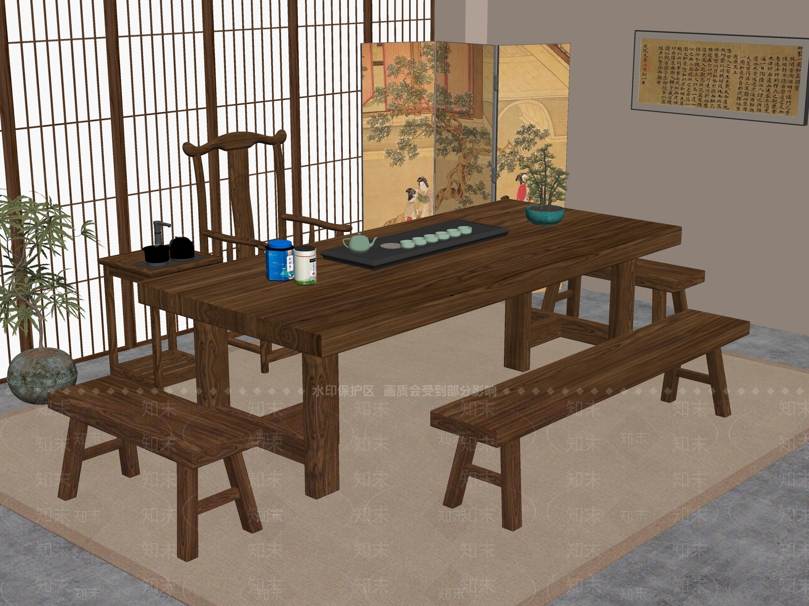 新中式中式茶室SU模型下载【ID:1197636173】
