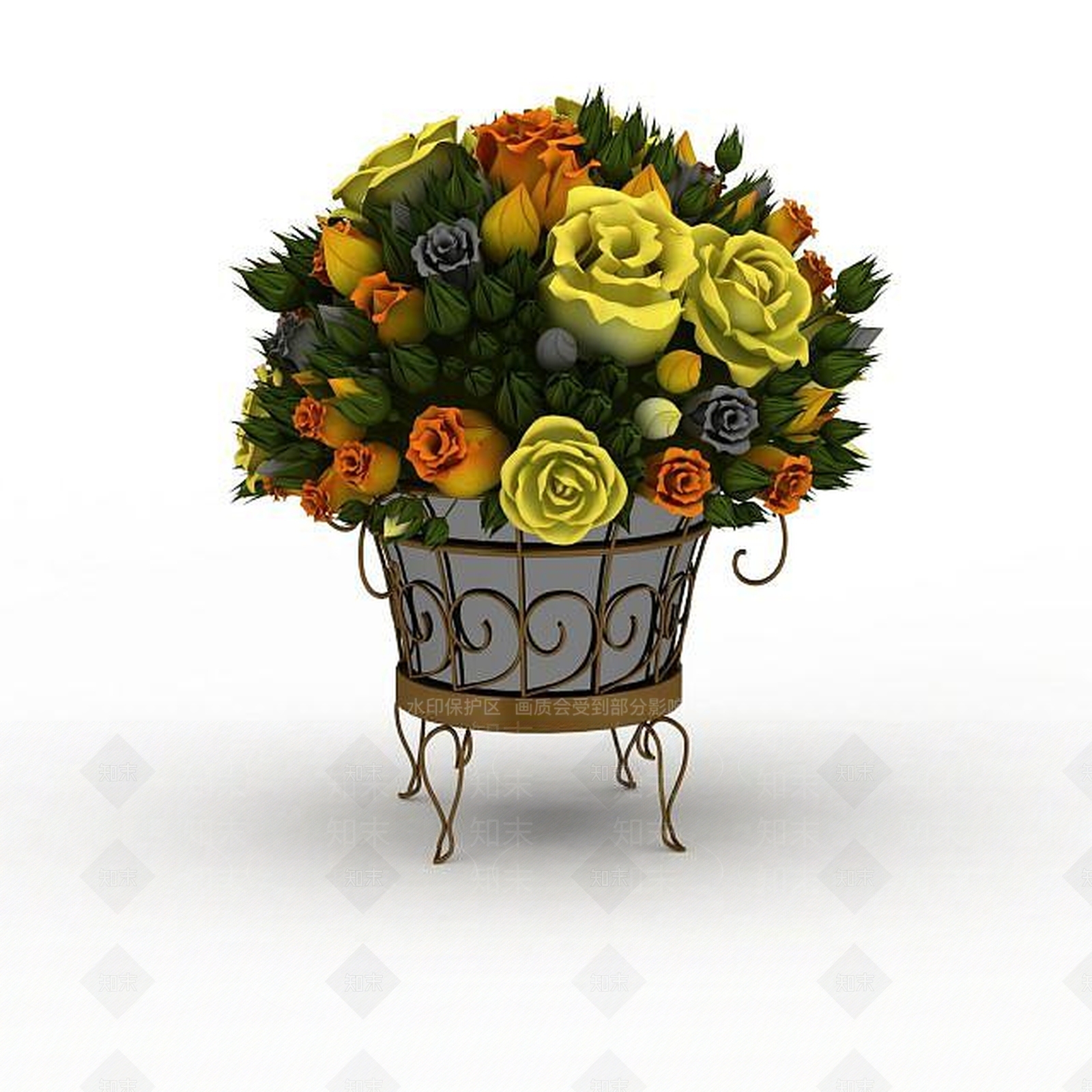 现代办公室花菜摆件3D模型下载【ID:1197642321】