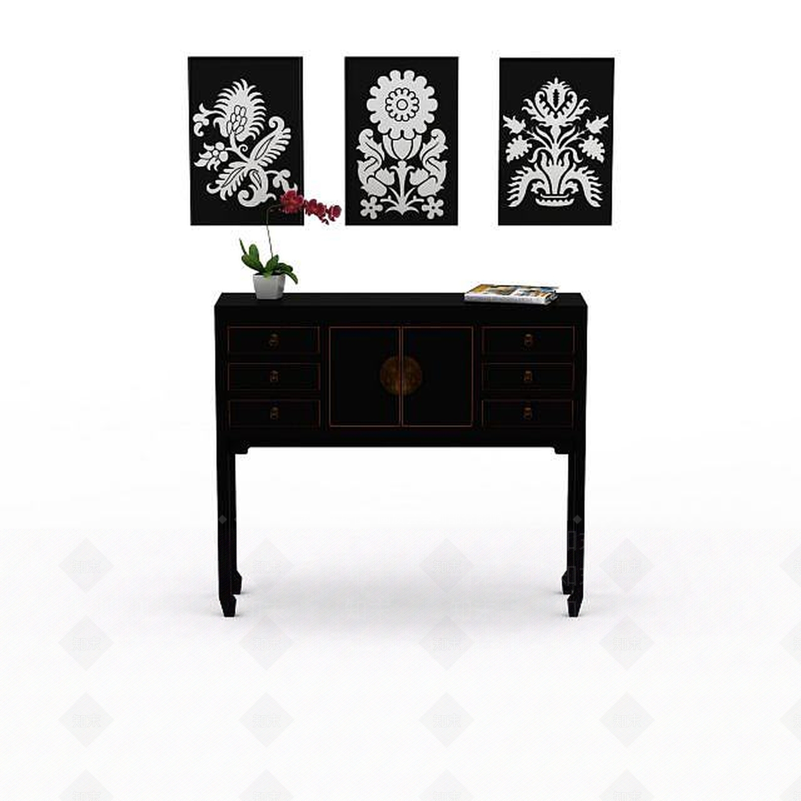 中式客厅展示柜3D模型下载【ID:1197648627】