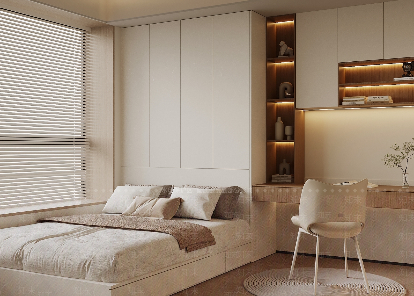 现代奶油榻榻米卧室3D模型下载【ID:1197649698】