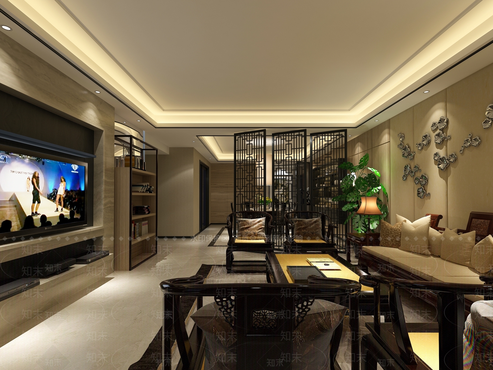现代新中式客餐厅3D模型下载【ID:1197651572】