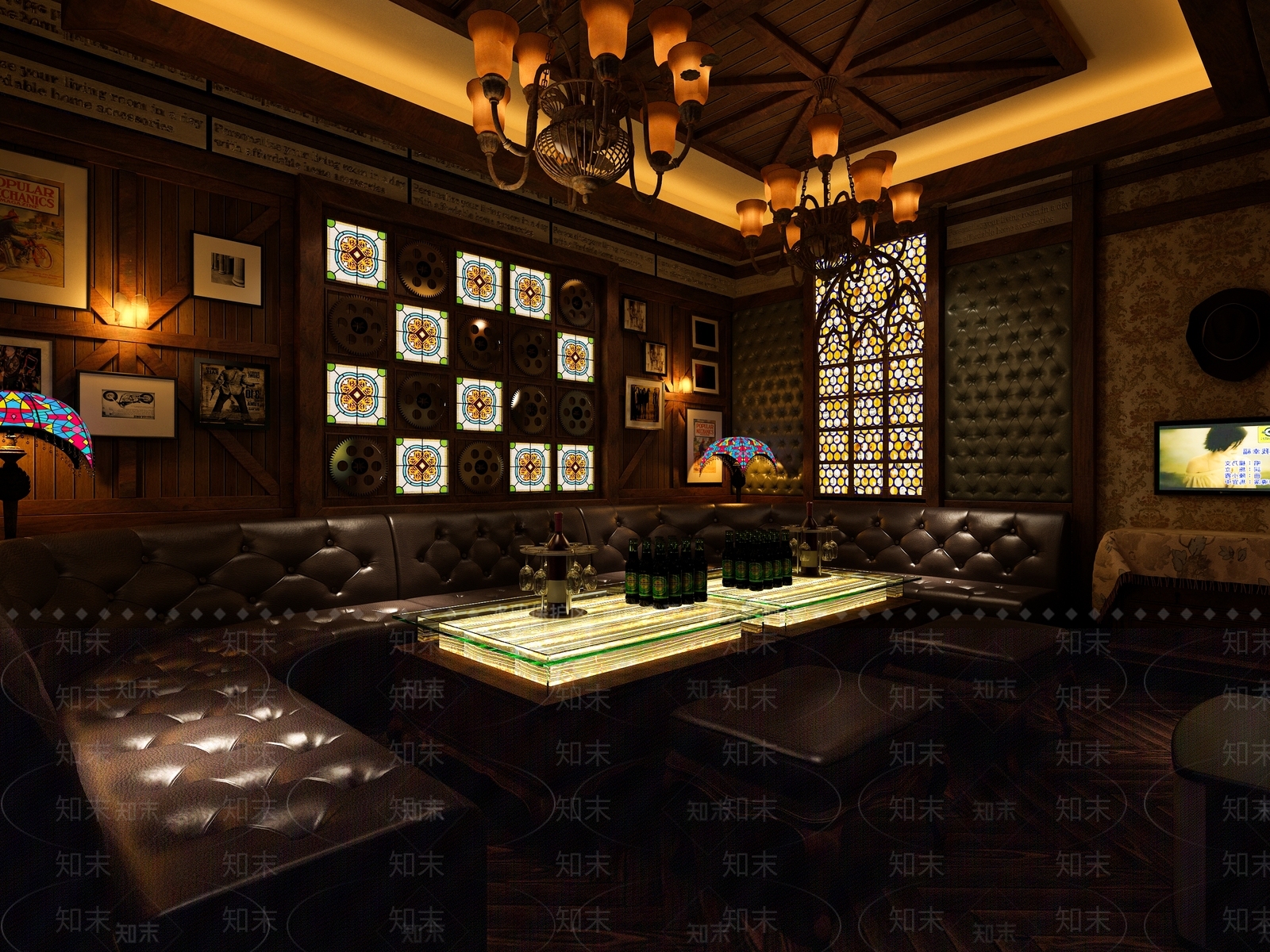 美式复古包厢3D模型下载【ID:1197653416】
