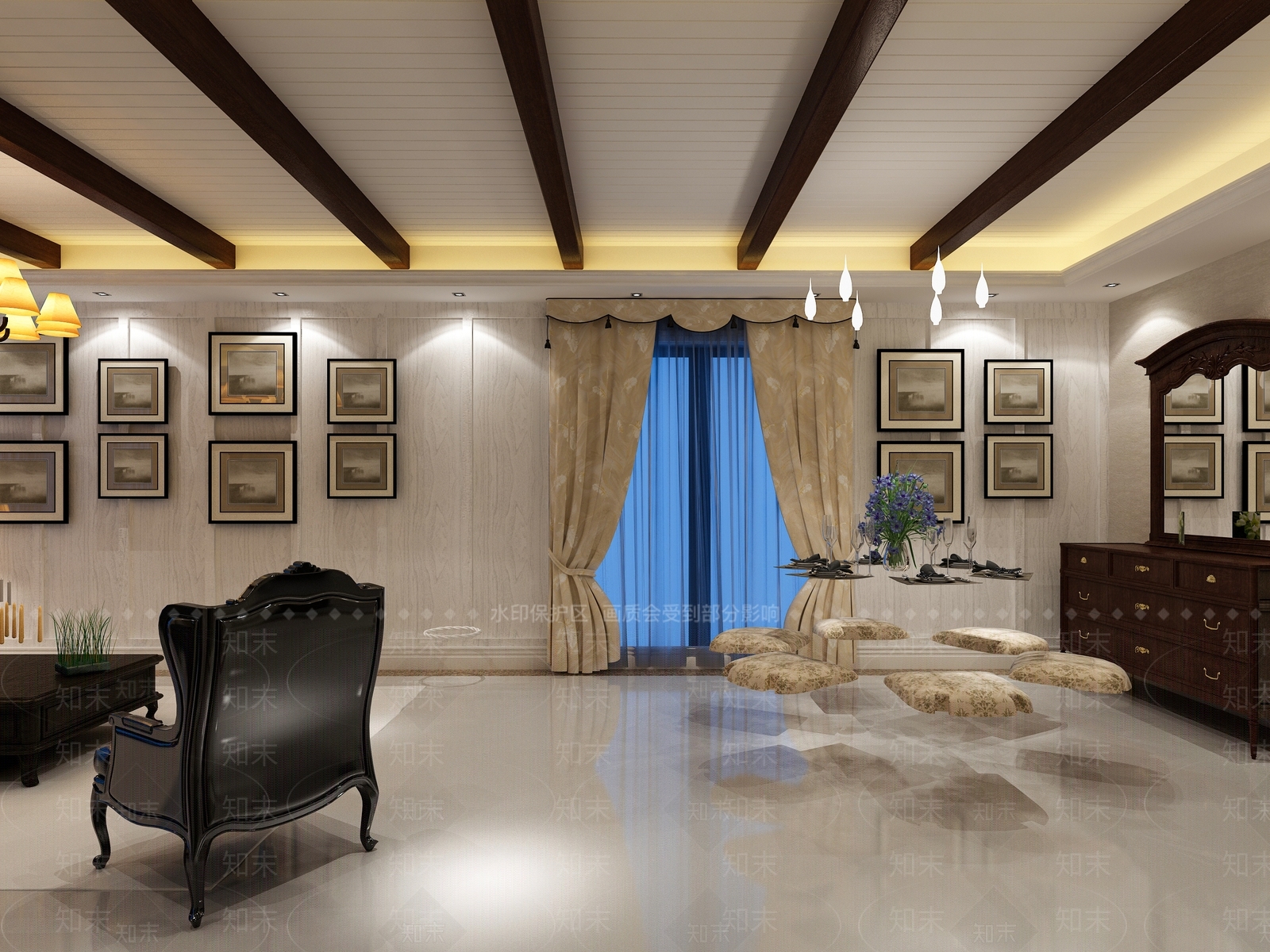 法式欧式客餐厅3D模型下载【ID:1197654508】