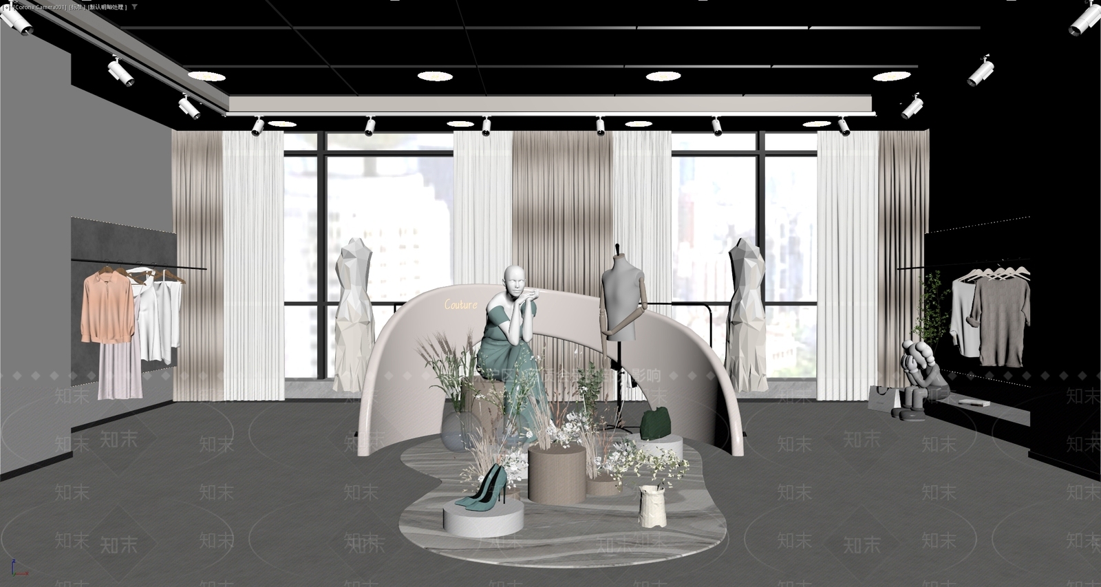 现代奶油服装店3D模型下载【ID:1197658758】