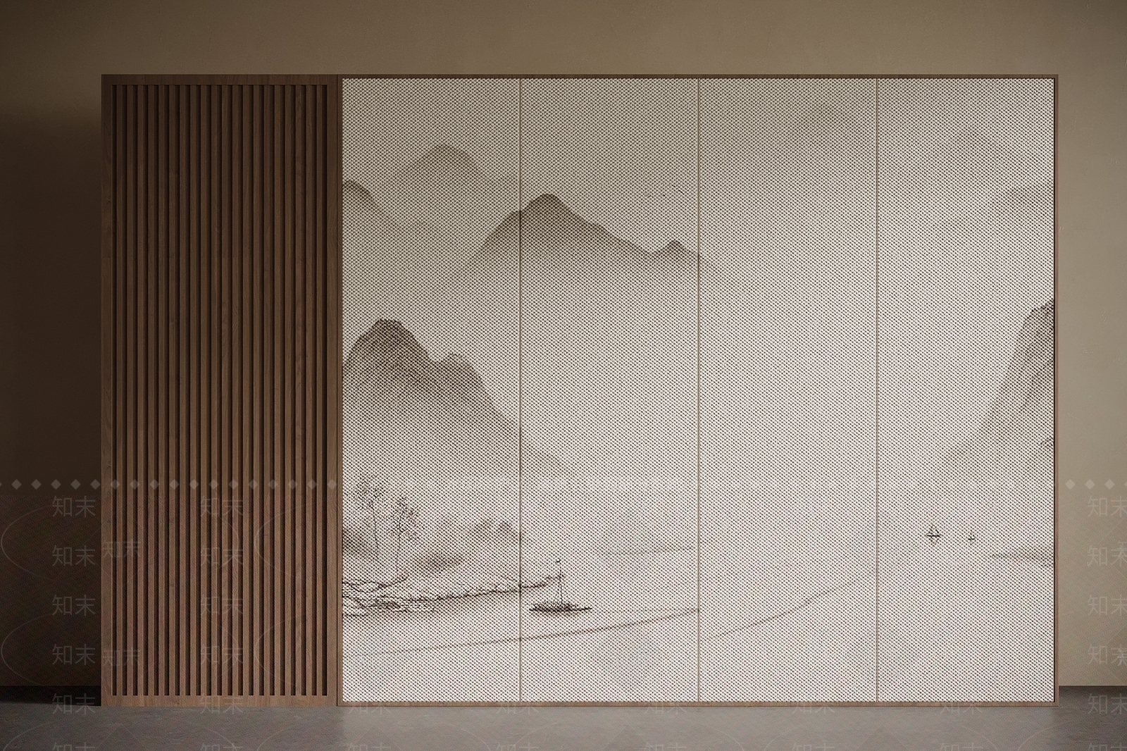 新中式背景墙SU模型下载【ID:1197661395】