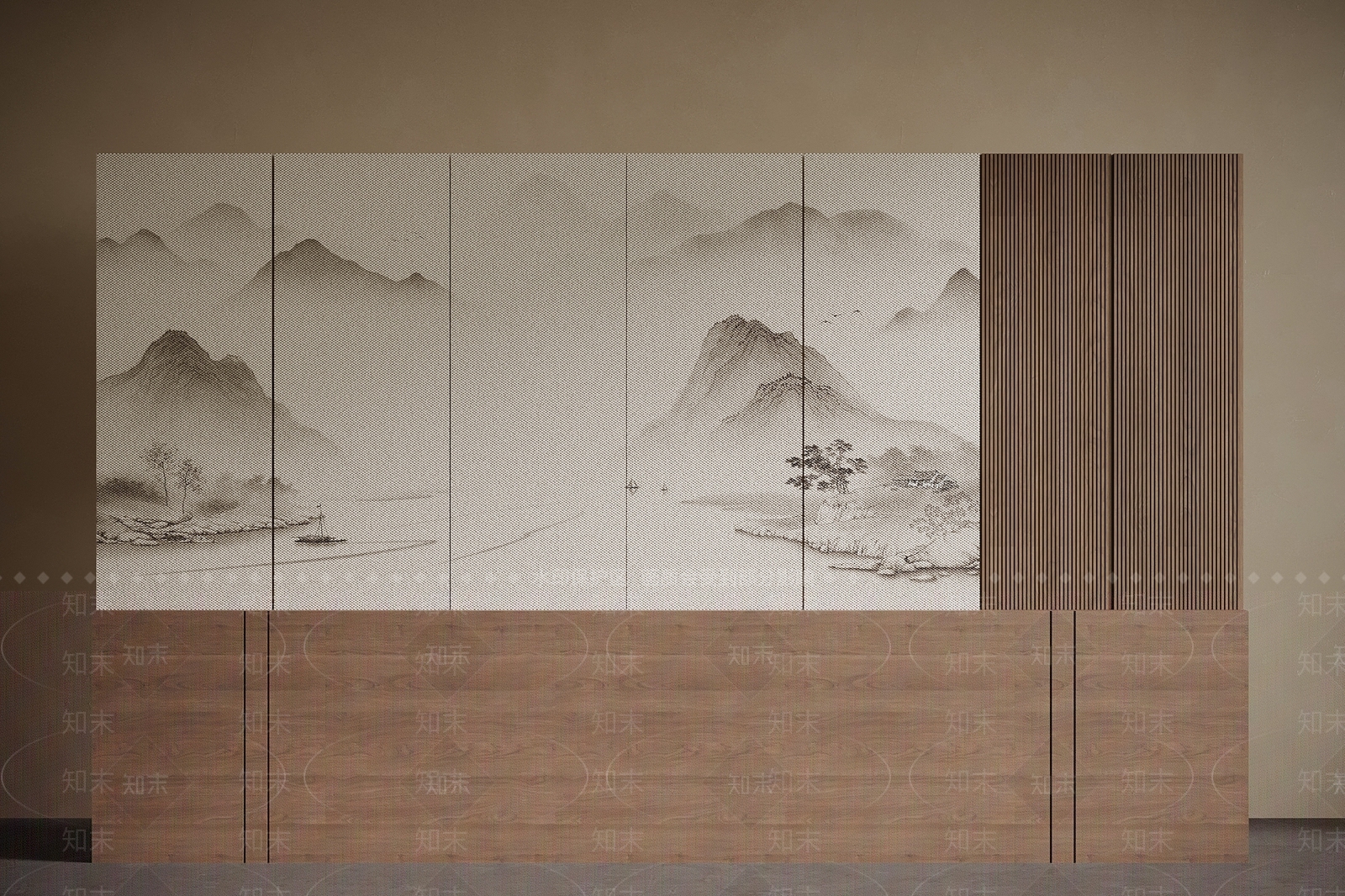 新中式背景墙SU模型下载【ID:1197661465】