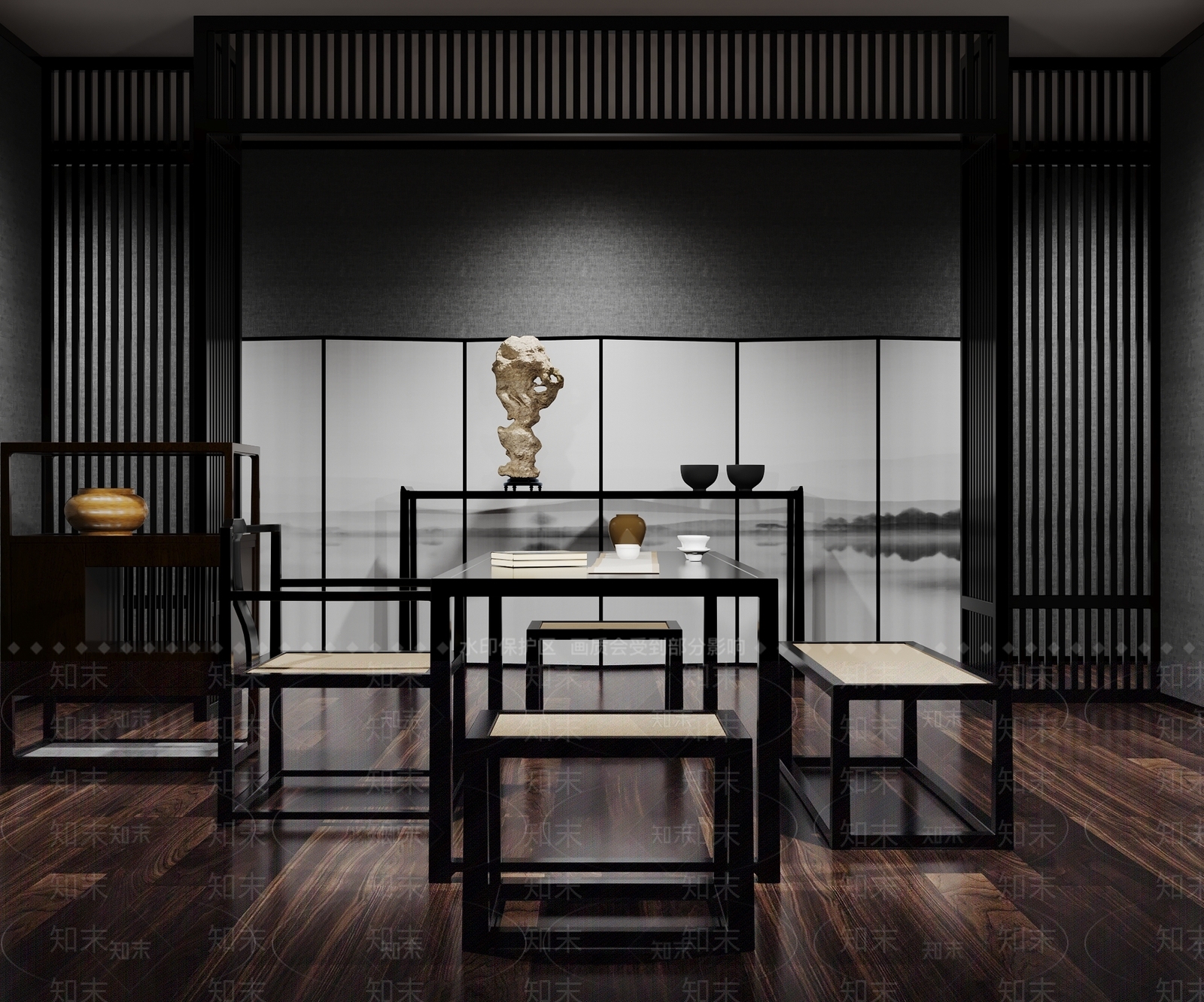 新中式茶室3D模型下载【ID:1197661792】