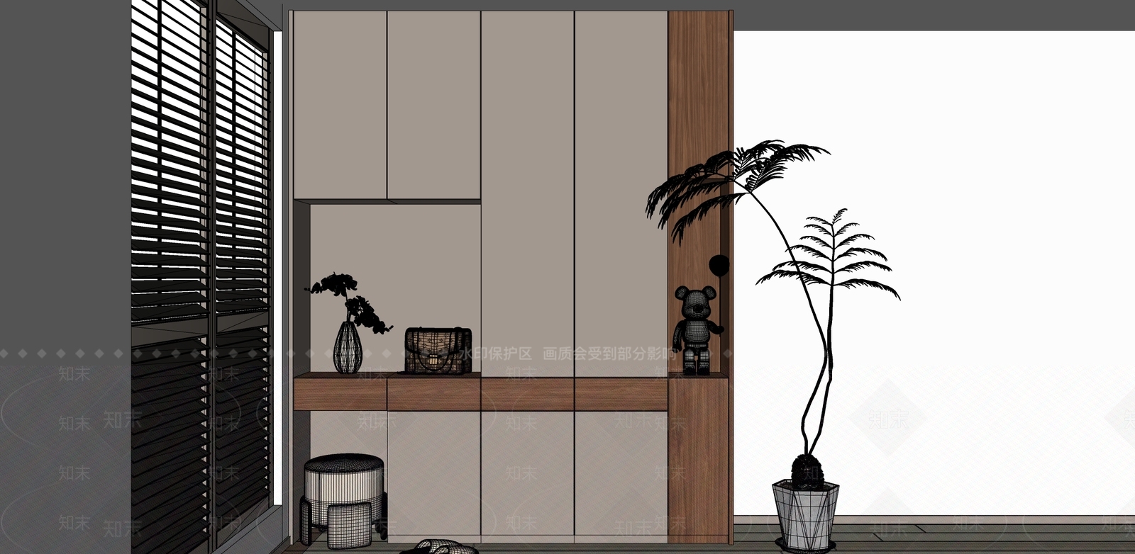 侘寂原木鞋柜SU模型下载【ID:1197663080】