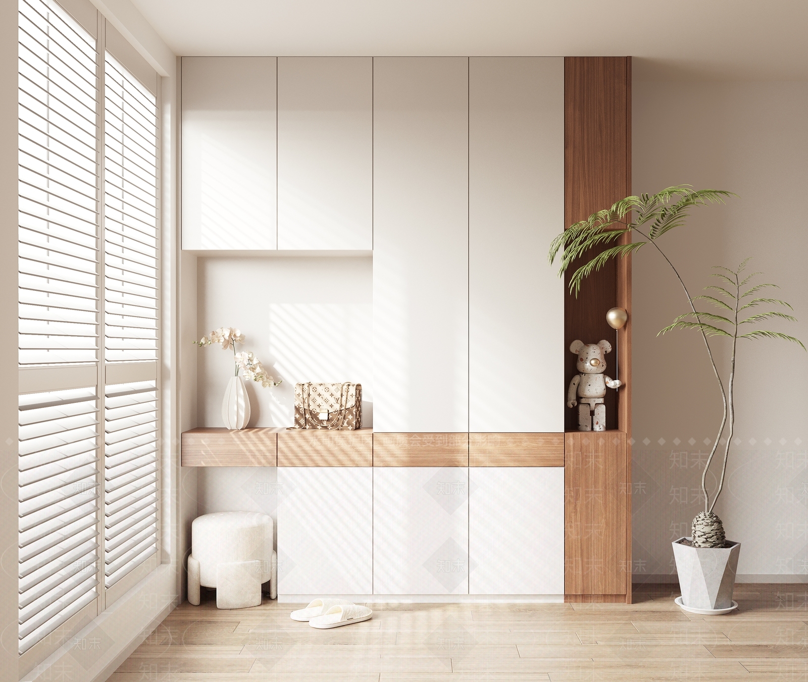 侘寂原木鞋柜SU模型下载【ID:1197663080】