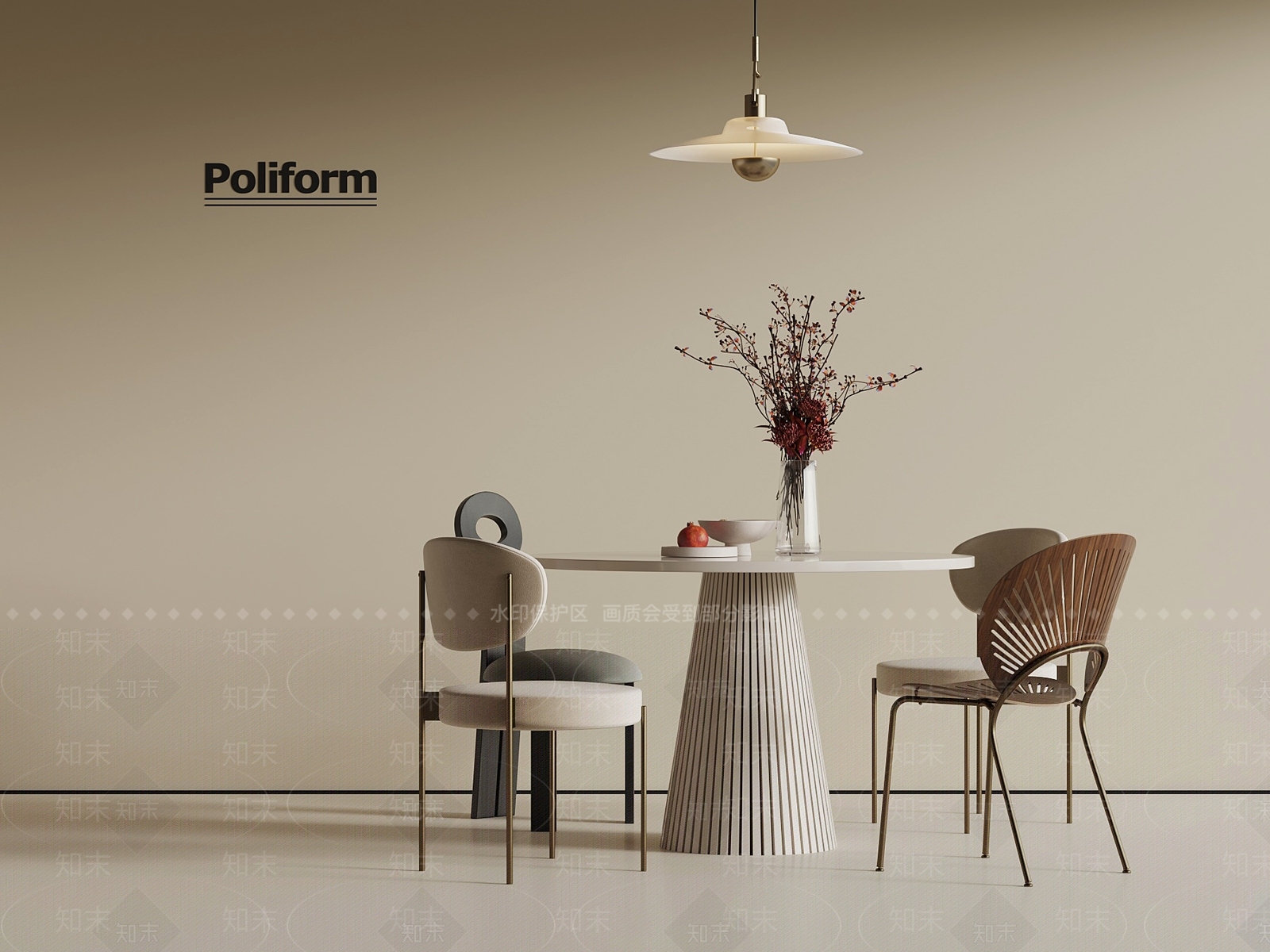 法式奶油餐桌椅3D模型下载【ID:1197663428】