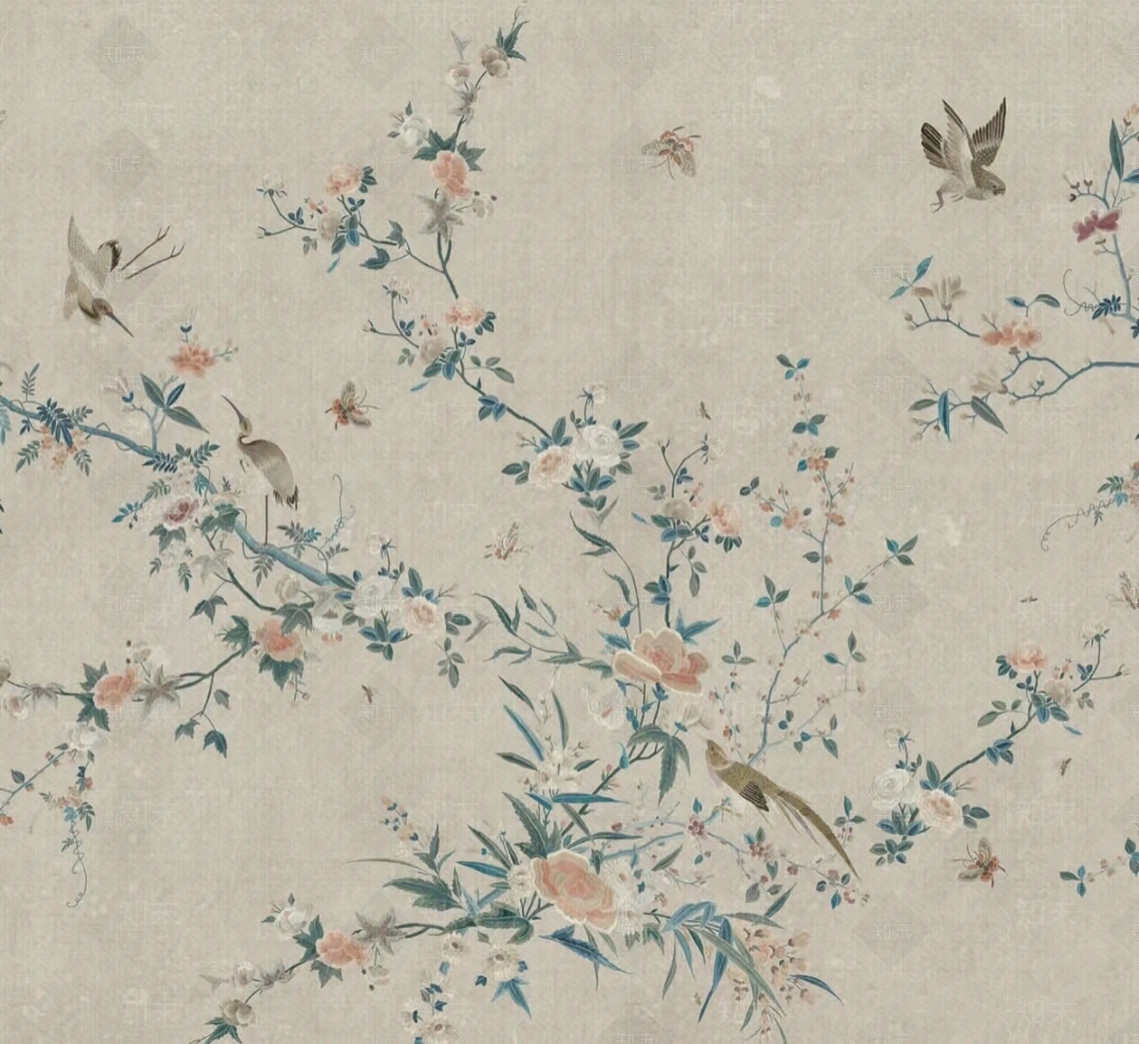 法式欧式植物壁纸贴图下载【ID:1197668566】