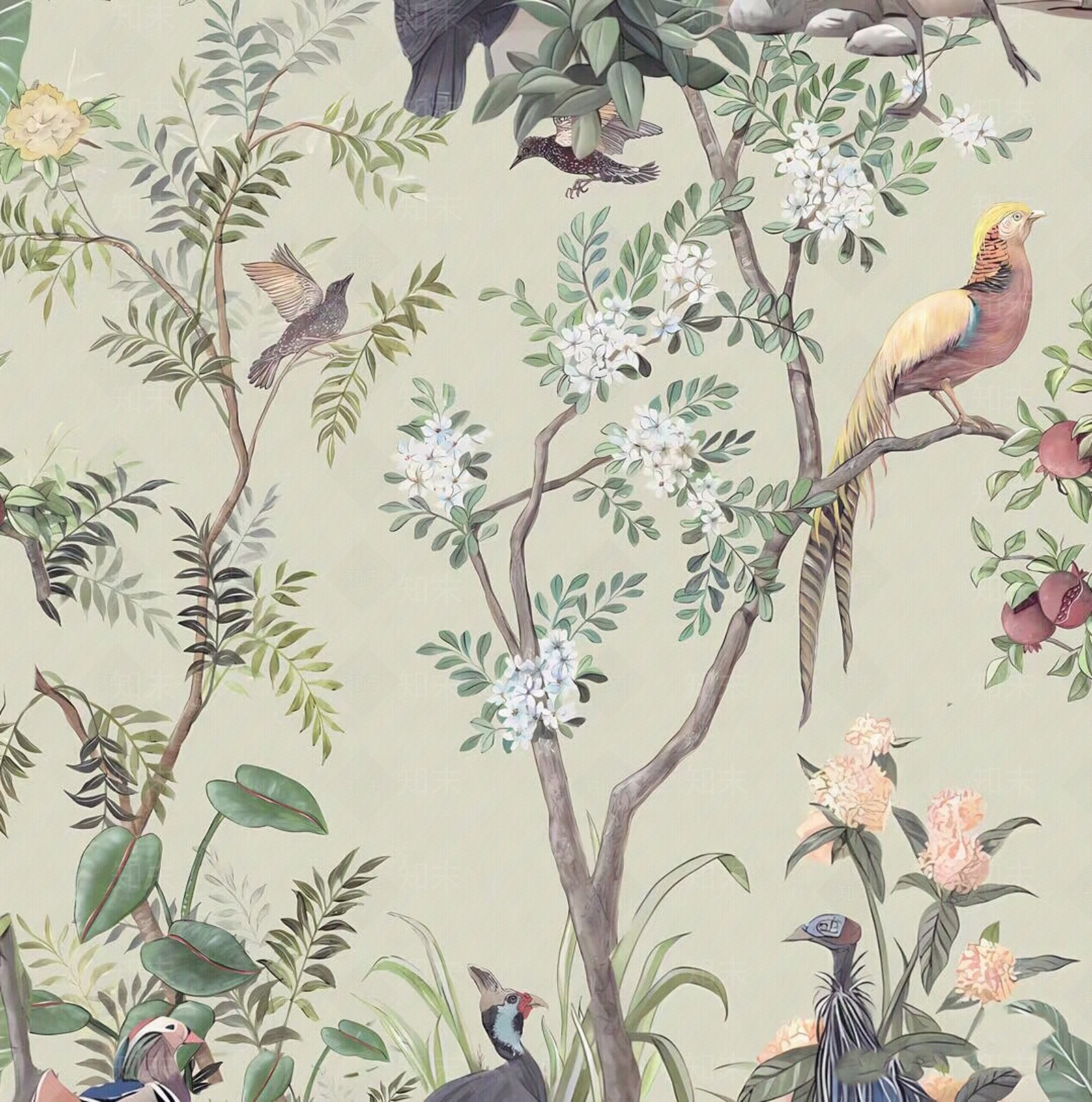 法式欧式植物壁纸贴图下载【ID:1197670520】