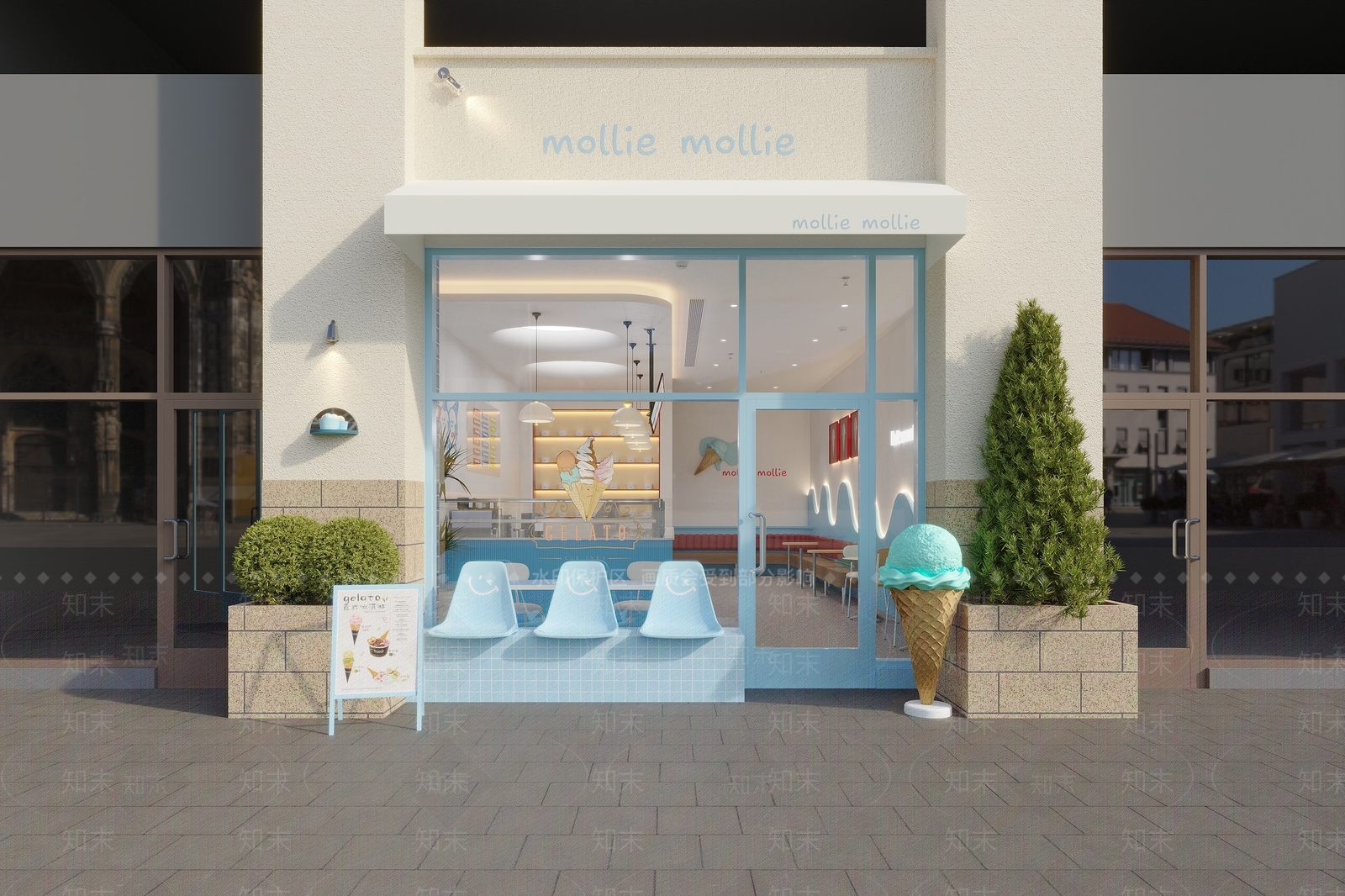 极简奶油甜品面包店3D模型下载【ID:1197679048】