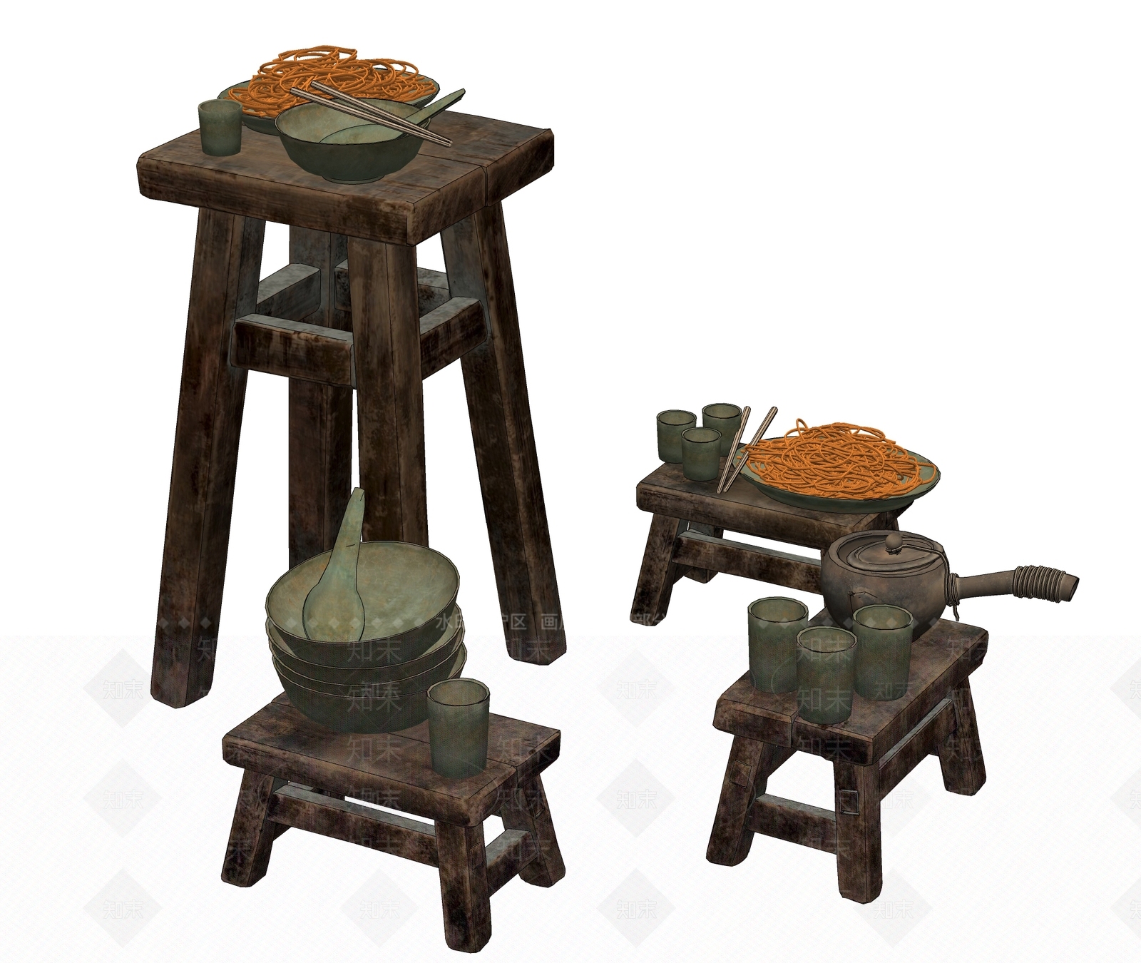 侘寂其他凳子SU模型下载【ID:1197678974】