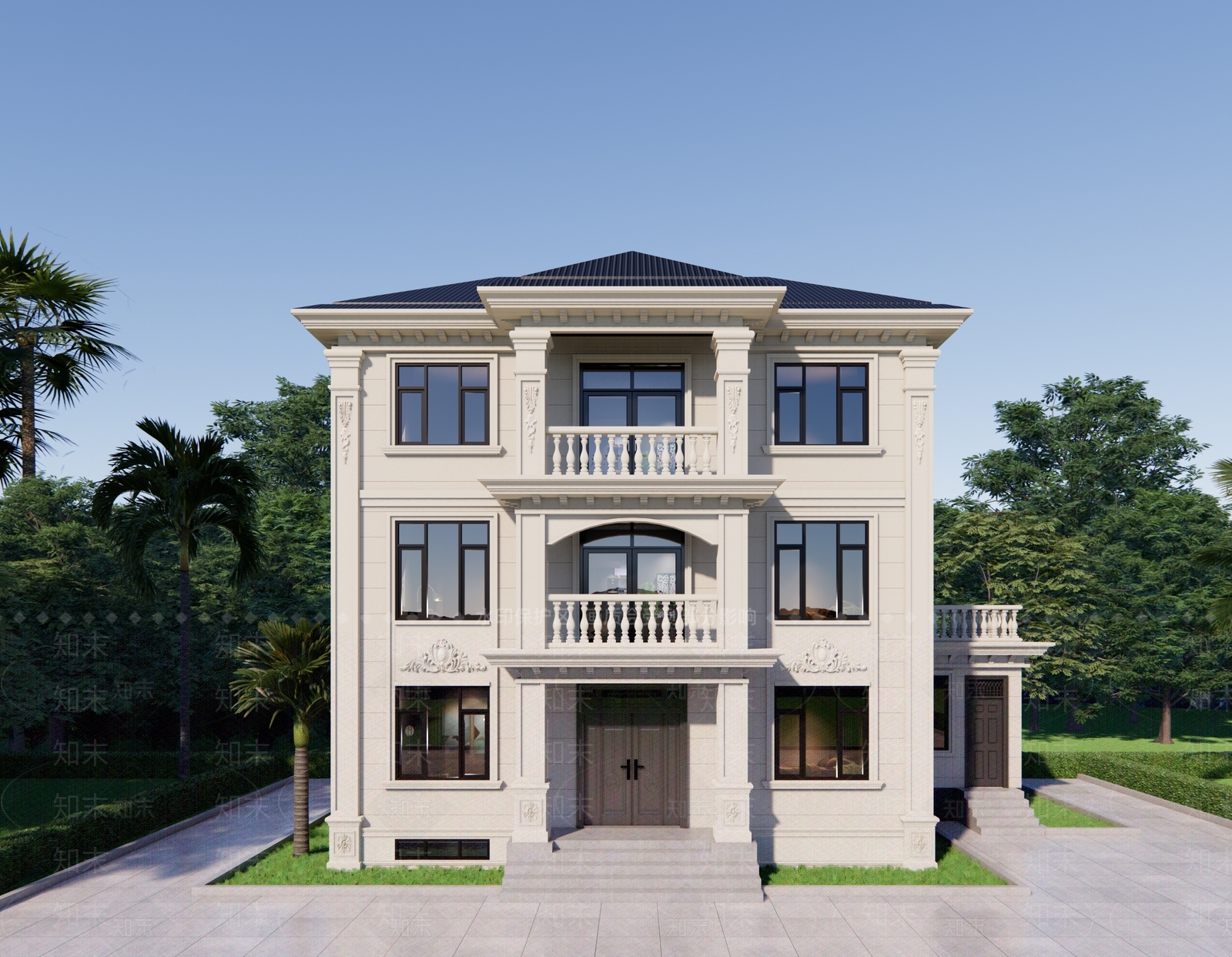 现代欧式独栋别墅SU模型下载【ID:1197680923】