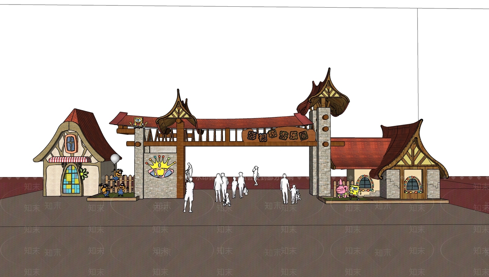 现代奶油广场景观SU模型下载【ID:1197682553】
