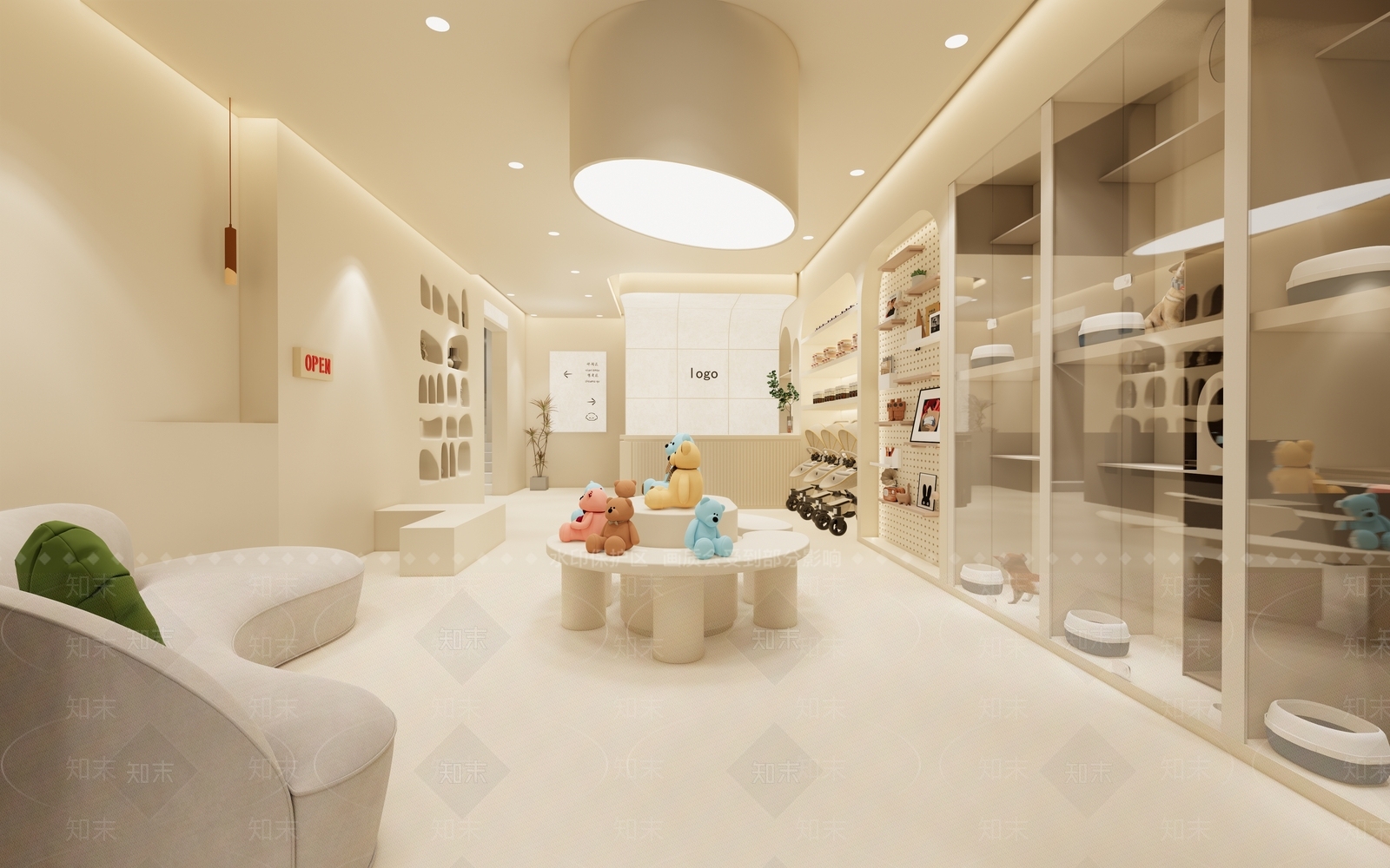 现代奶油宠物店SU模型下载【ID:1197687167】