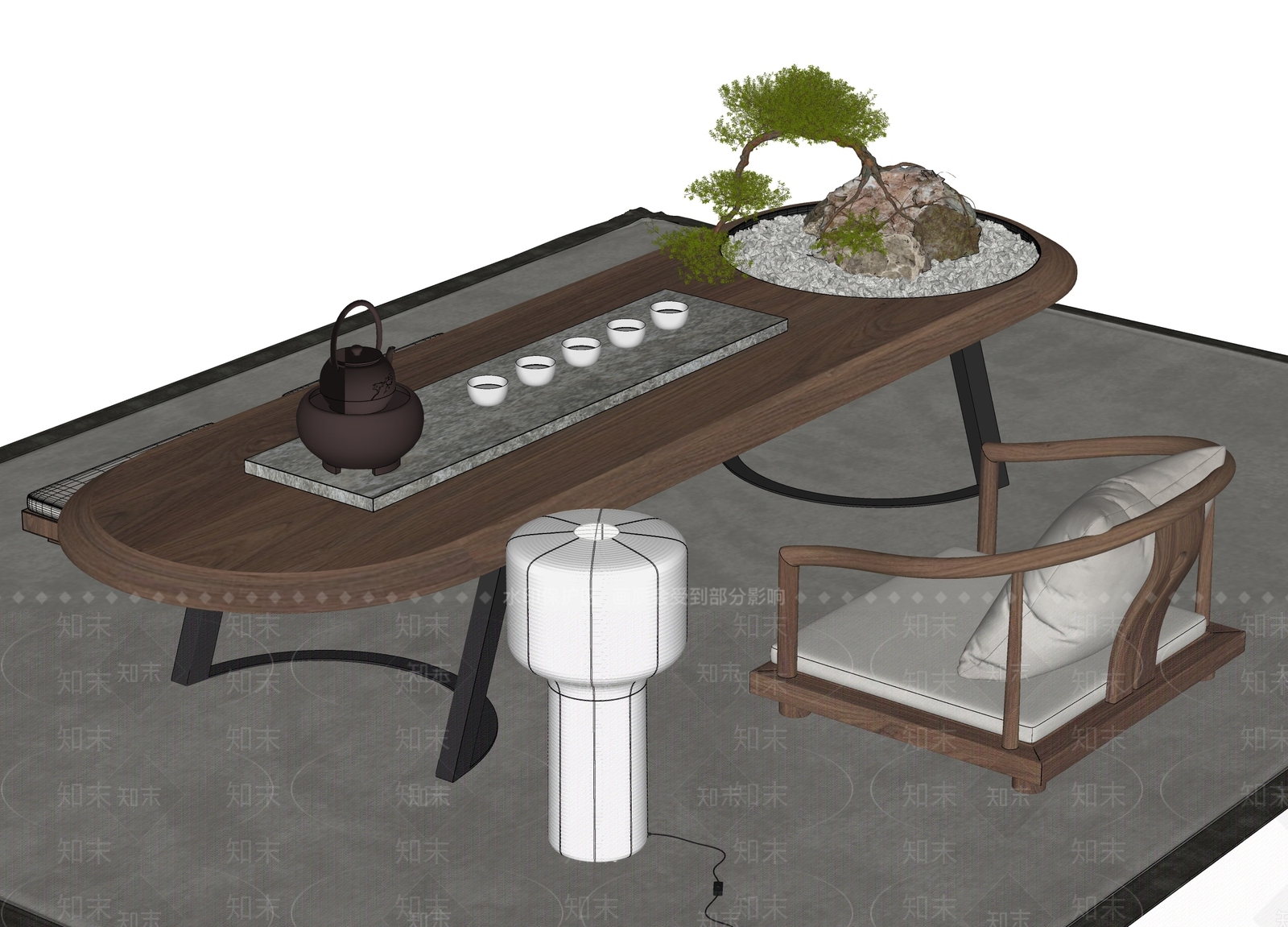 新中式日式茶桌椅SU模型下载【ID:1197690596】