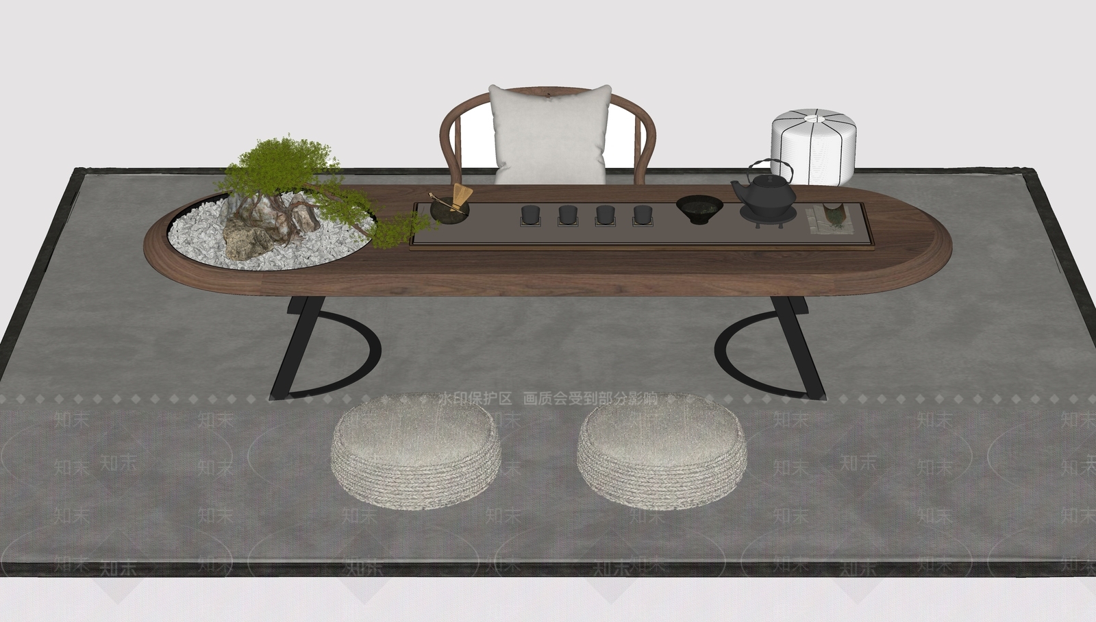 日式新中式茶桌椅SU模型下载【ID:1197693210】