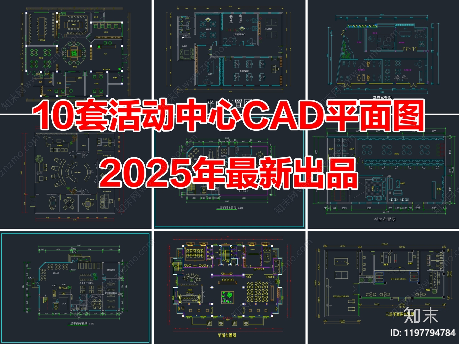10套老年社区活动中心活动室CAD平面布置图施工图下载【ID:1197794784】