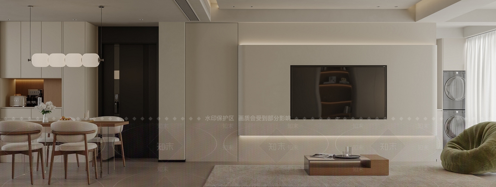 奶油现代客餐厅3D模型下载【ID:1197713013】