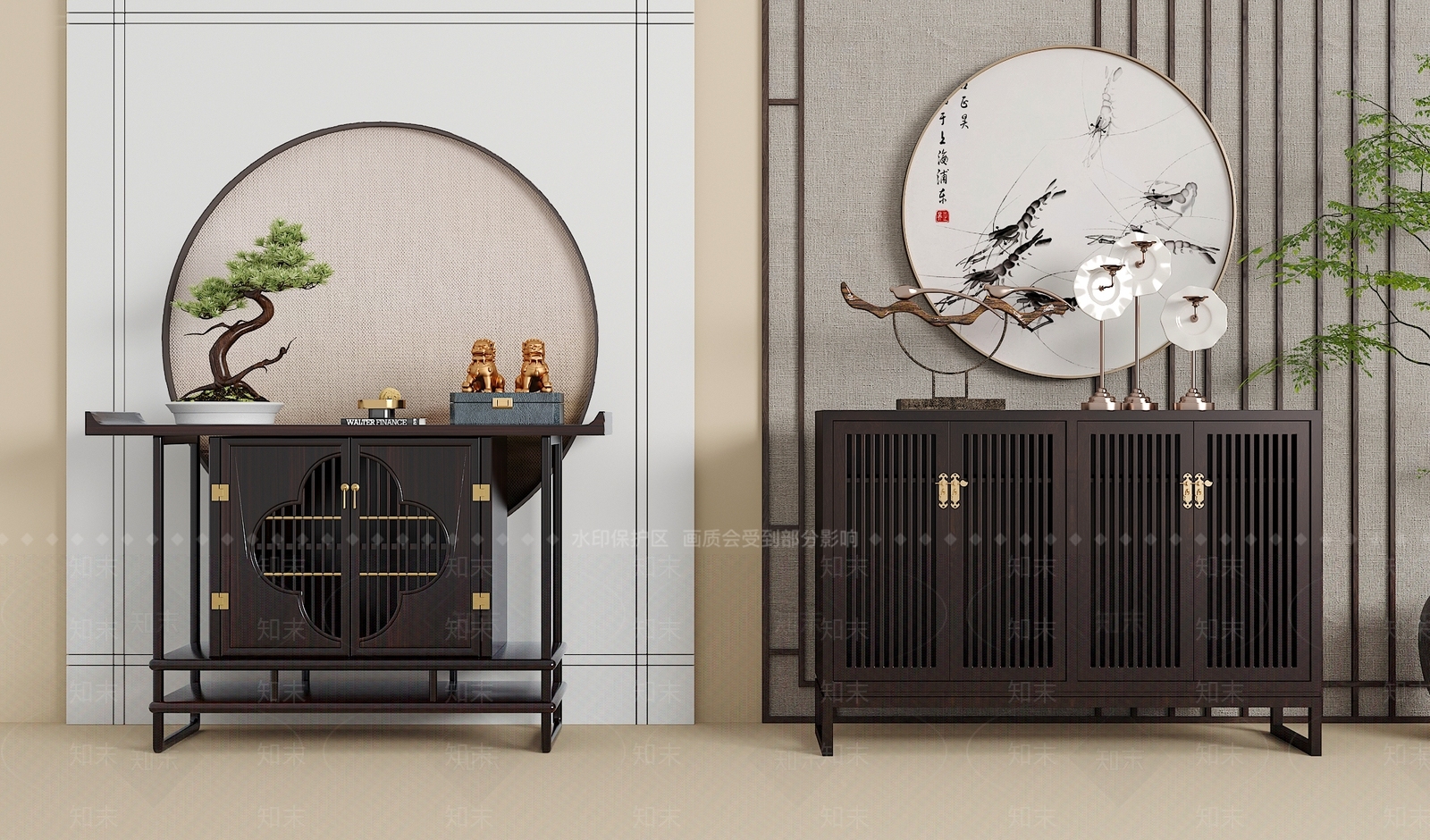 新中式侘寂玄关柜3D模型下载【ID:1197717867】