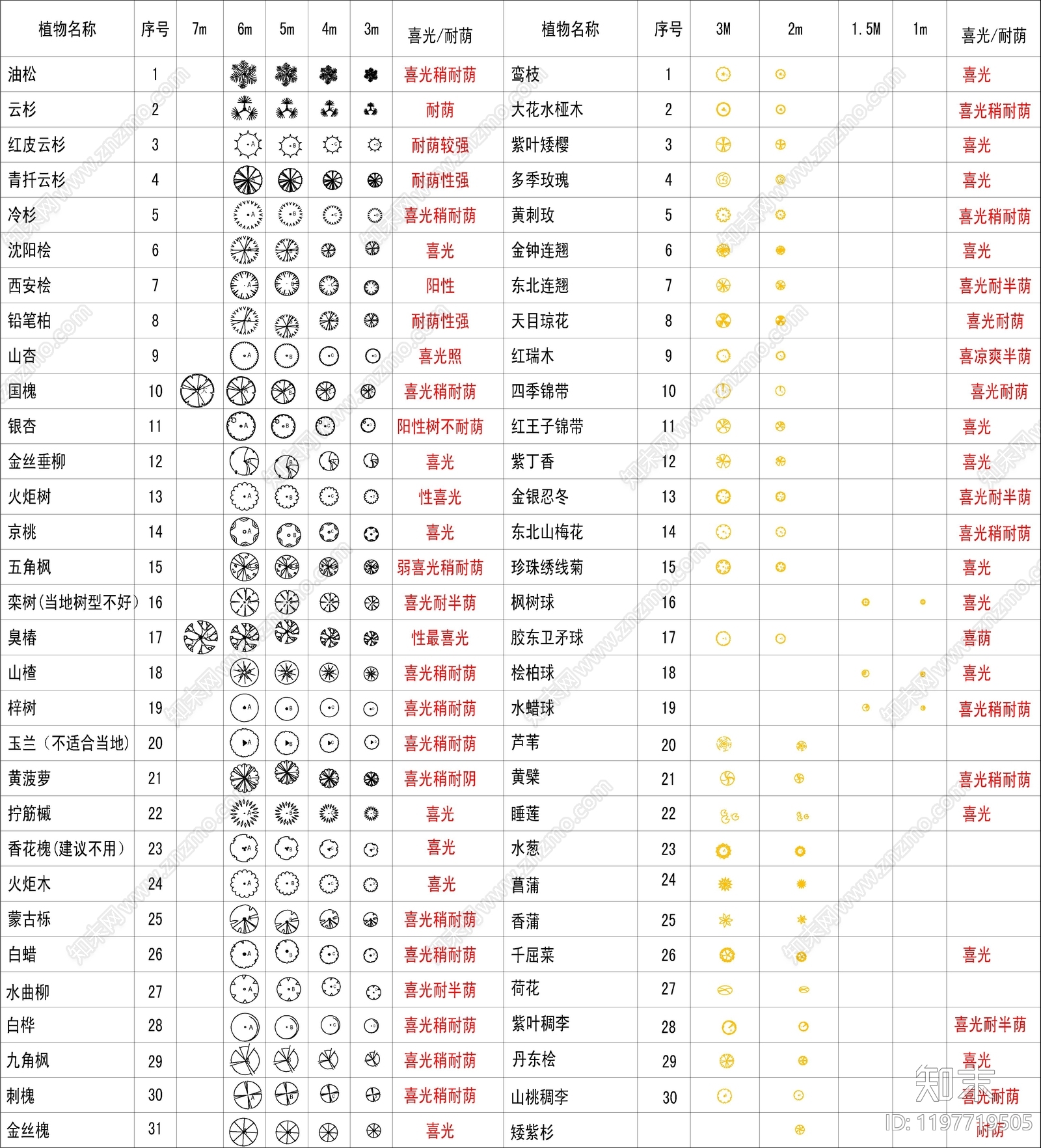 现代植物配置图库施工图下载【ID:1197719505】