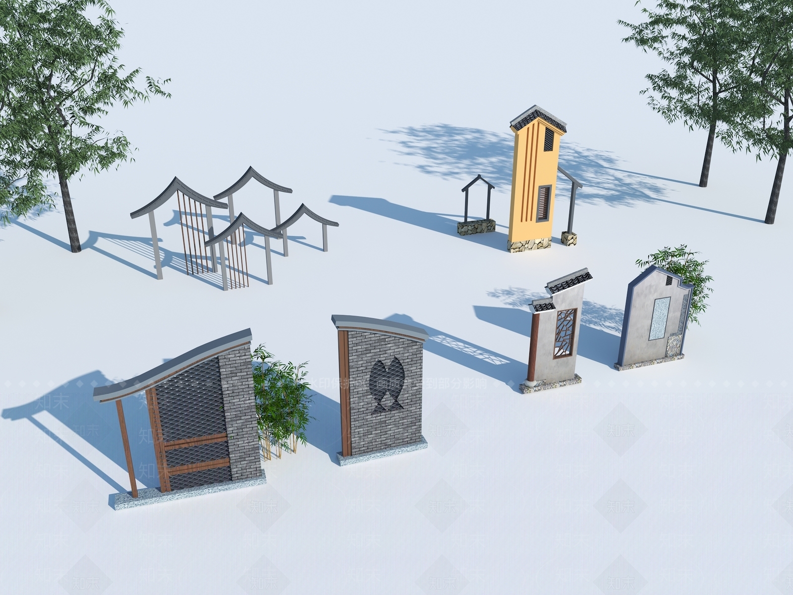 现代新中式景墙3D模型下载【ID:1197752567】