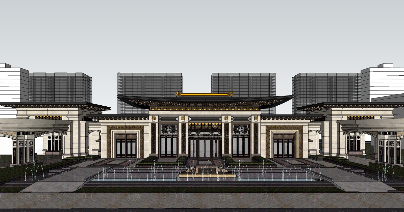 中式新中式小公建SU模型下载【ID:1197770286】