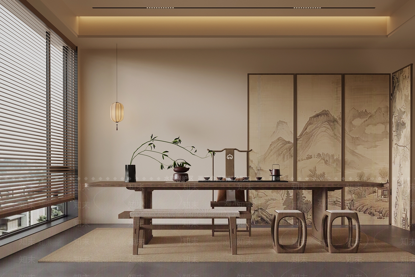 新中式茶室SU模型下载【ID:1197772789】