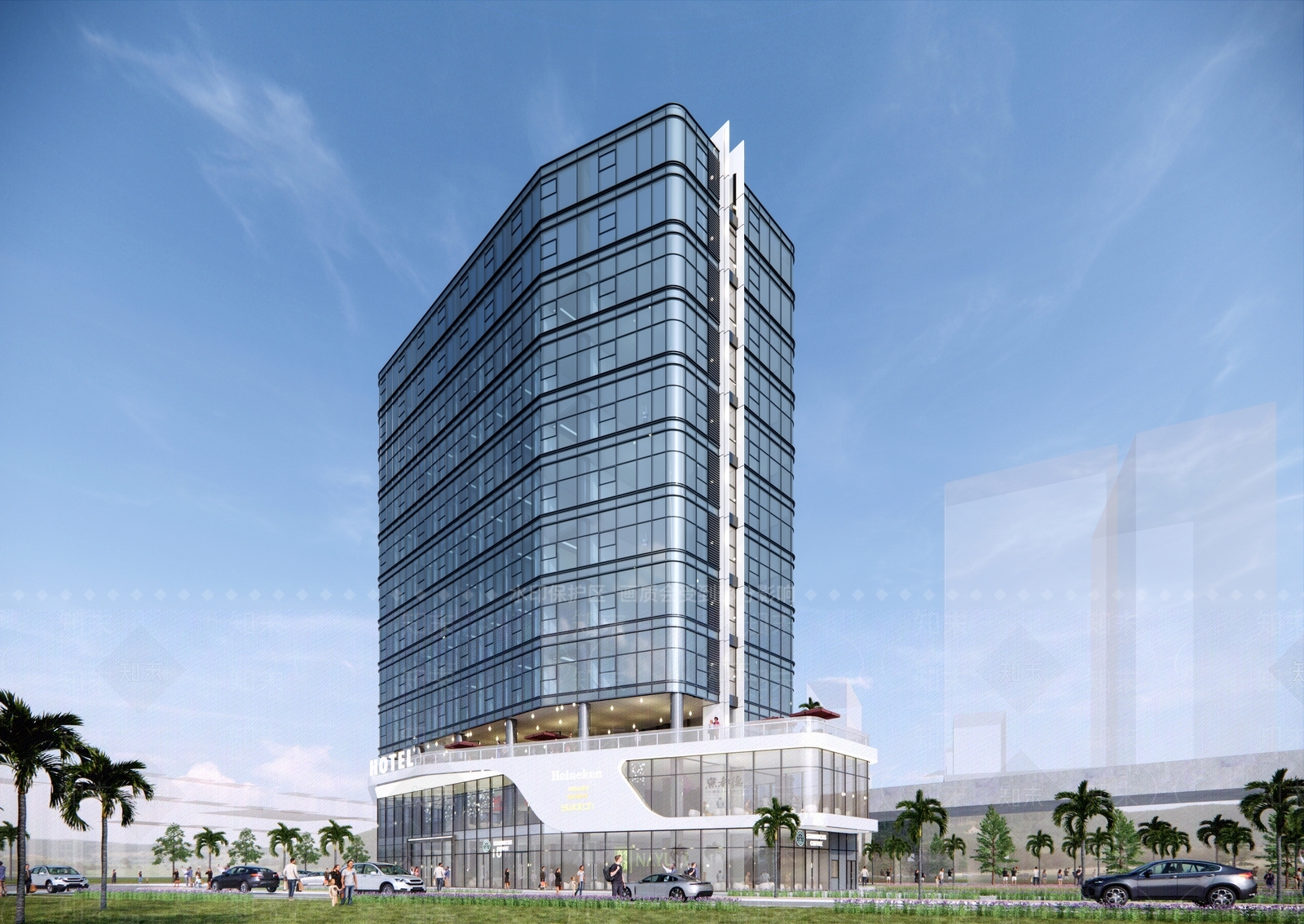 现代简约酒店建筑SU模型下载【ID:1197774560】