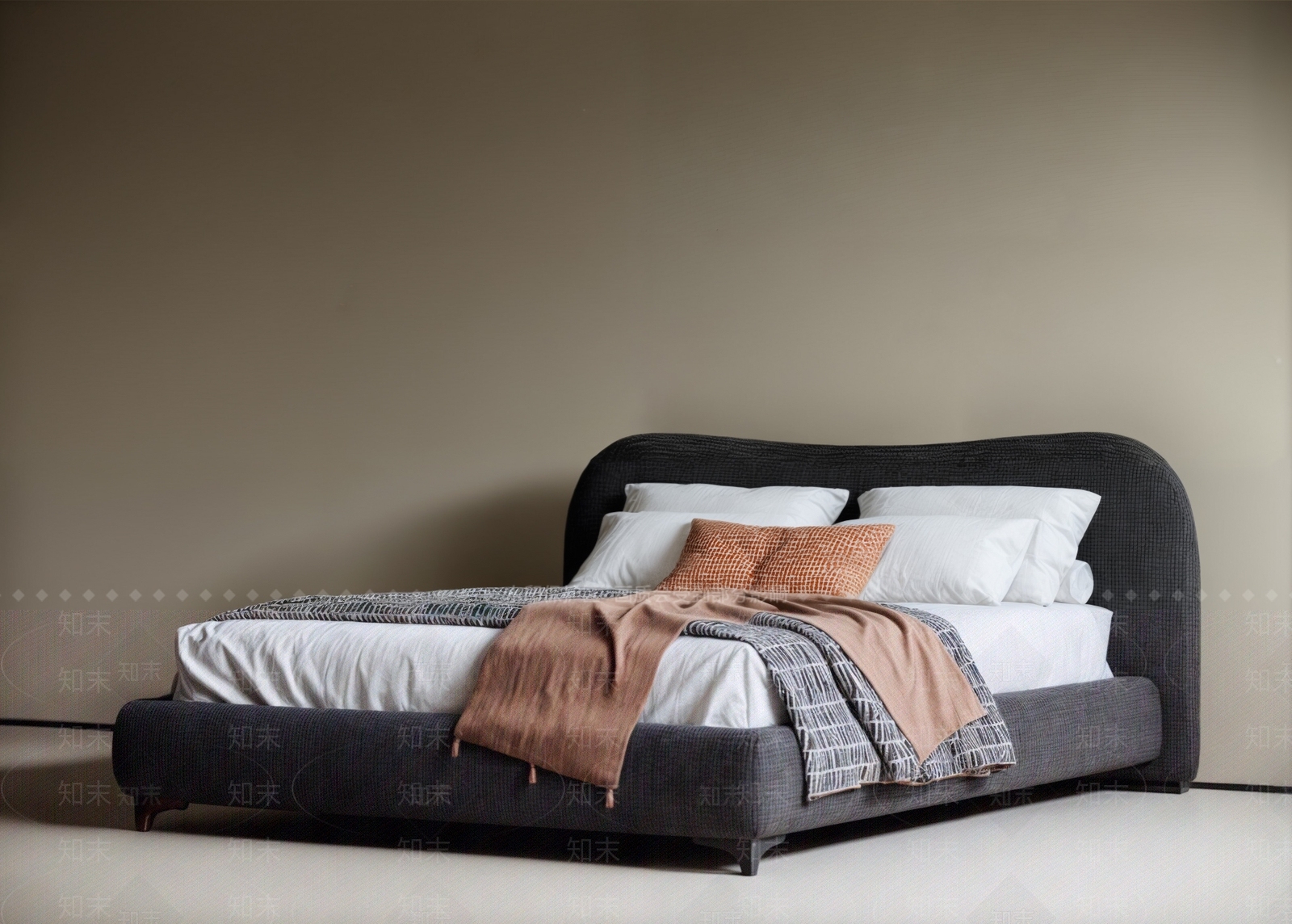 中古侘寂双人床SU模型下载【ID:1197774047】