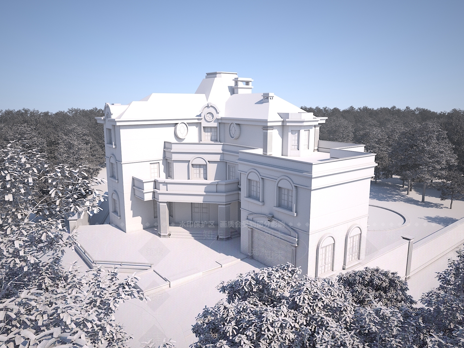 简欧别墅外观3D模型下载【ID:1197781656】