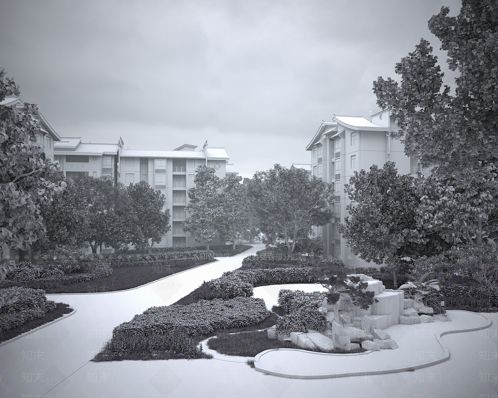 新中式多层住宅楼3D模型下载【ID:1197785892】