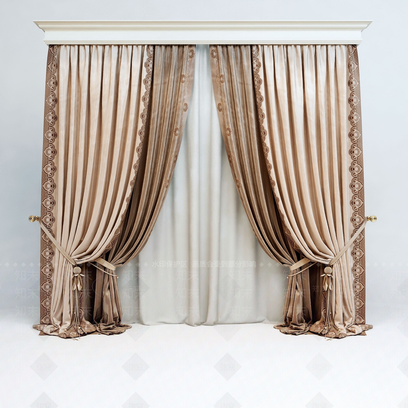 欧式美式通用窗帘3D模型下载【ID:1197786881】