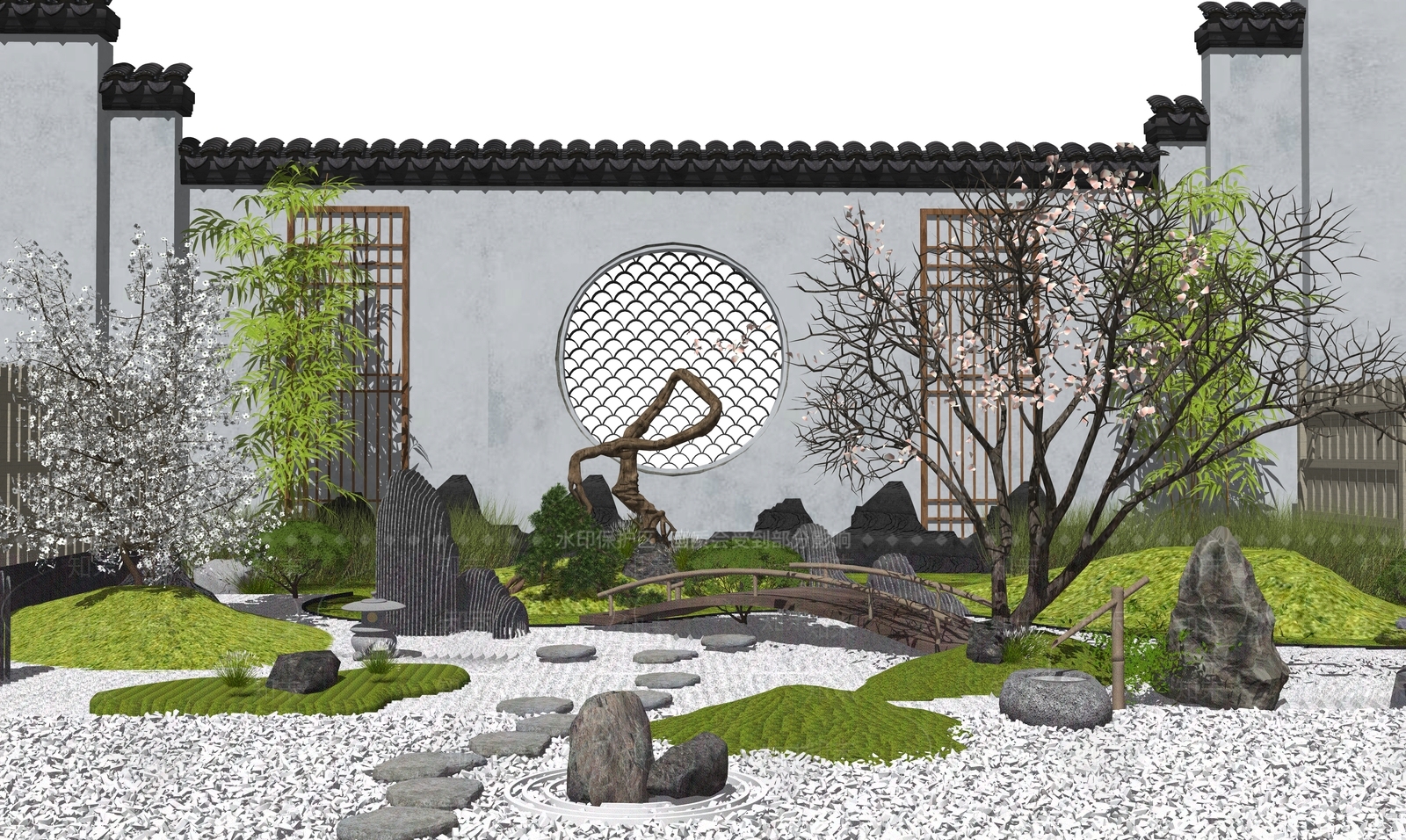 新中式别墅庭院SU模型下载【ID:1197788320】